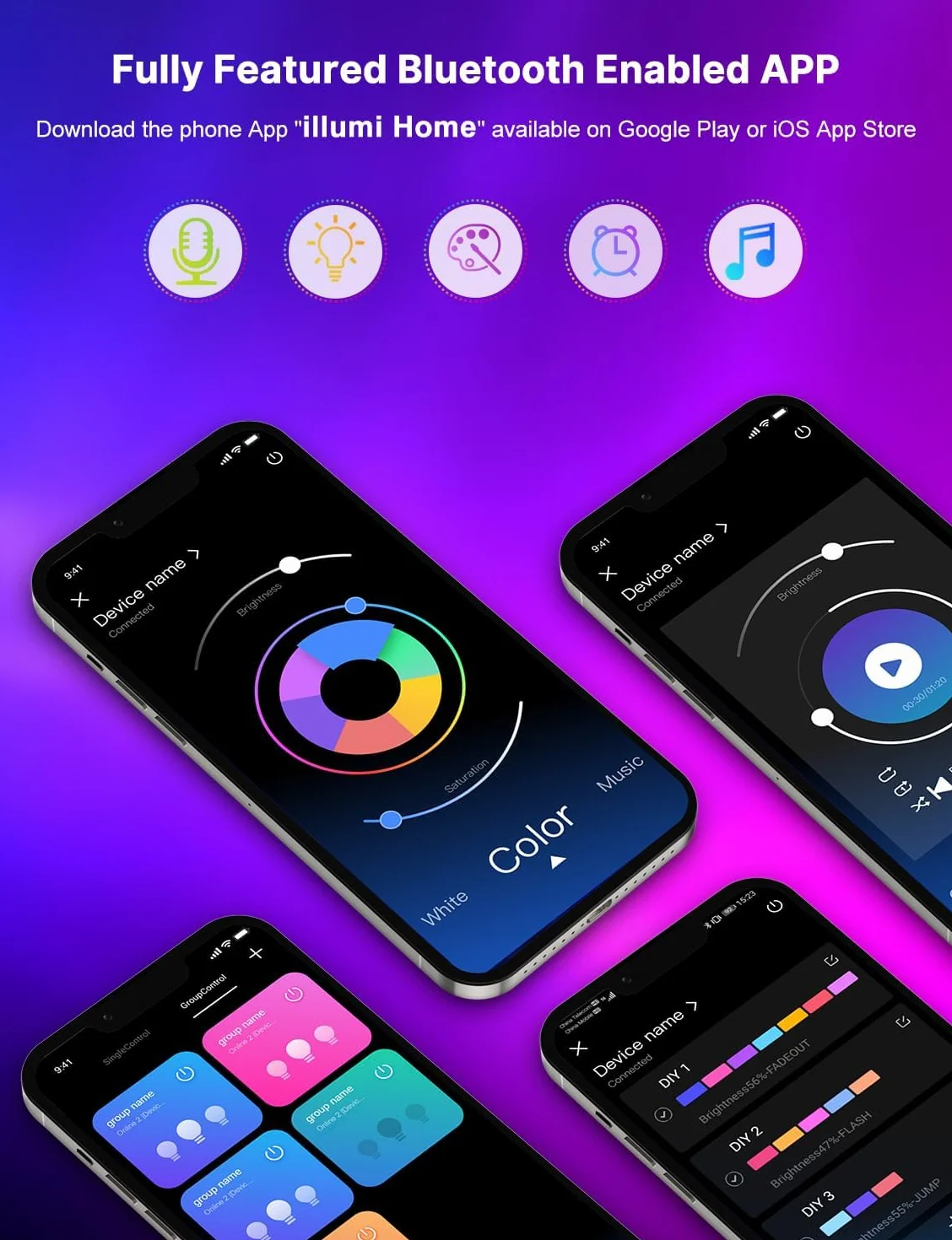 Ruban LED Bluetooth RGB Multicolore 30M, Contrôlé par Télécommande APP, Synchroniser avec Rythme de Musique