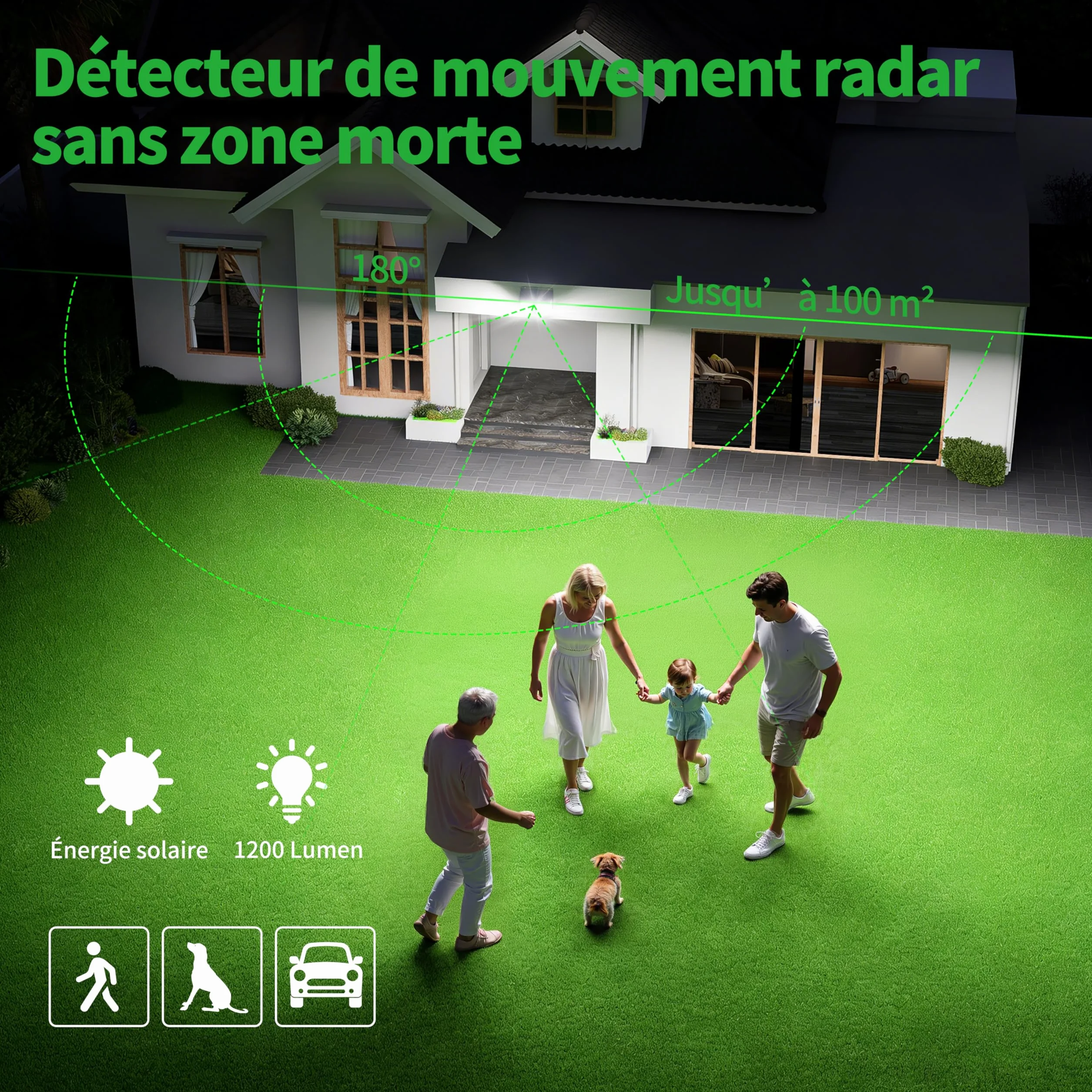 Lampe Solaire Exterieur 4000 mAh Projecteur avec Capteur Radar 180° 3 Températures de Couleur
