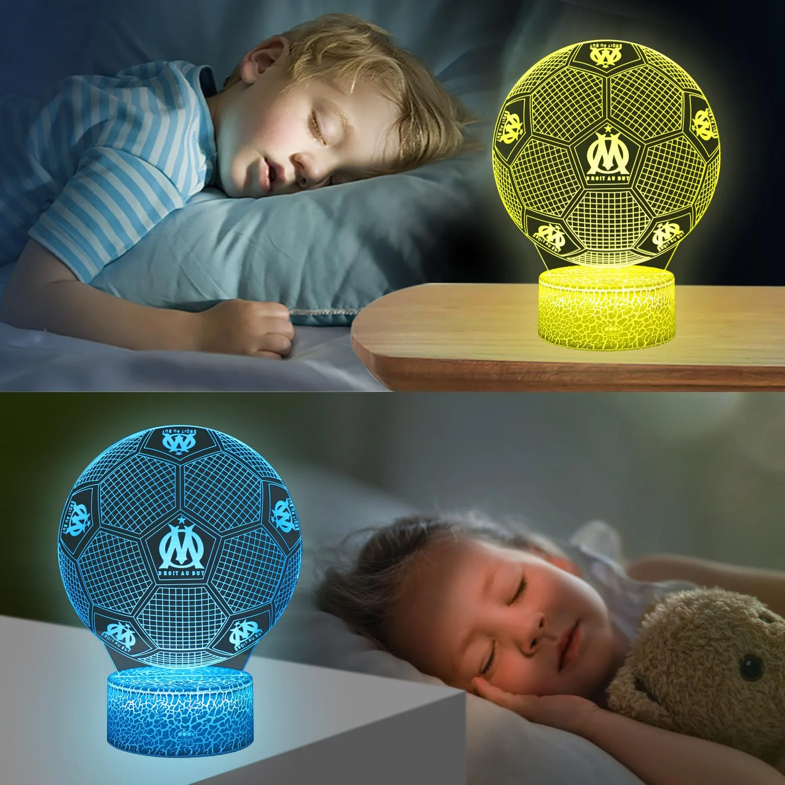Marseille Football Veilleuse 3D LED Enfants 16 Couleurs USB Smart Remote Control Lampe Décoration Chambre Cadeau Fans