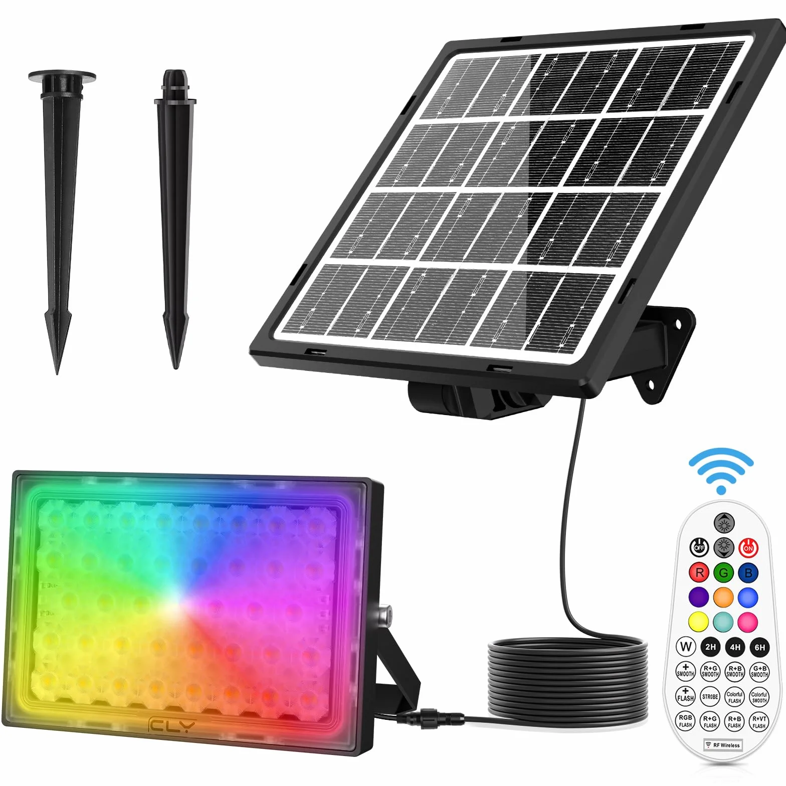 CLV Spot Solaire Exterieur Multicolore 30W Projecteur Solaire RGB 5000mAh IP66