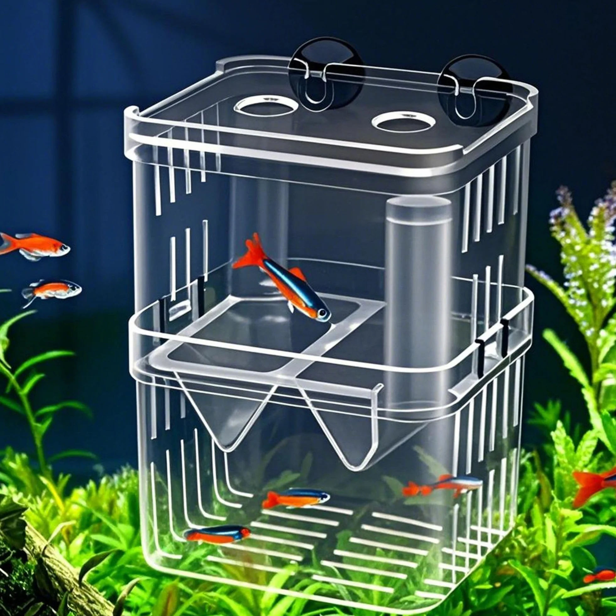 Boîte d'Élevage pour Aquarium Double Couche Transparent Incubateur avec Ventouses