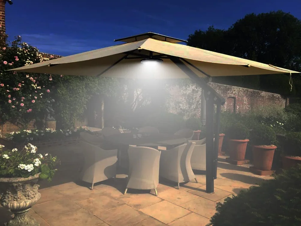 Parapluie rechargeable avec télécommande 3 modes luminosité parasol déporté extérieur jardin noir