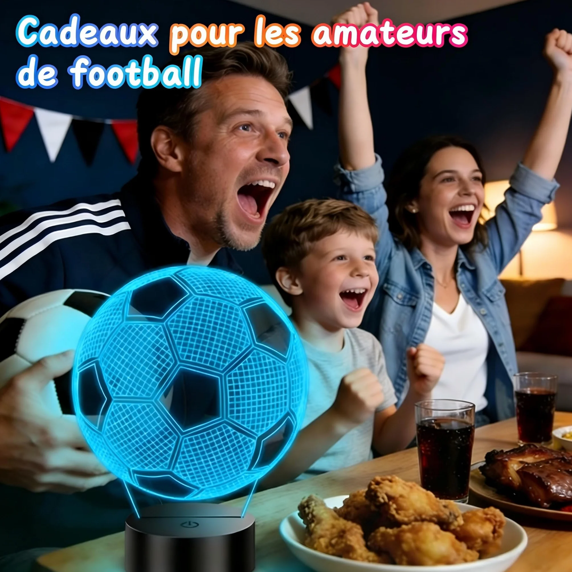 Veilleuse 3D Illusion Football pour Enfants, Lampe Foot Décoration Chambre Garçon 16 Couleurs
