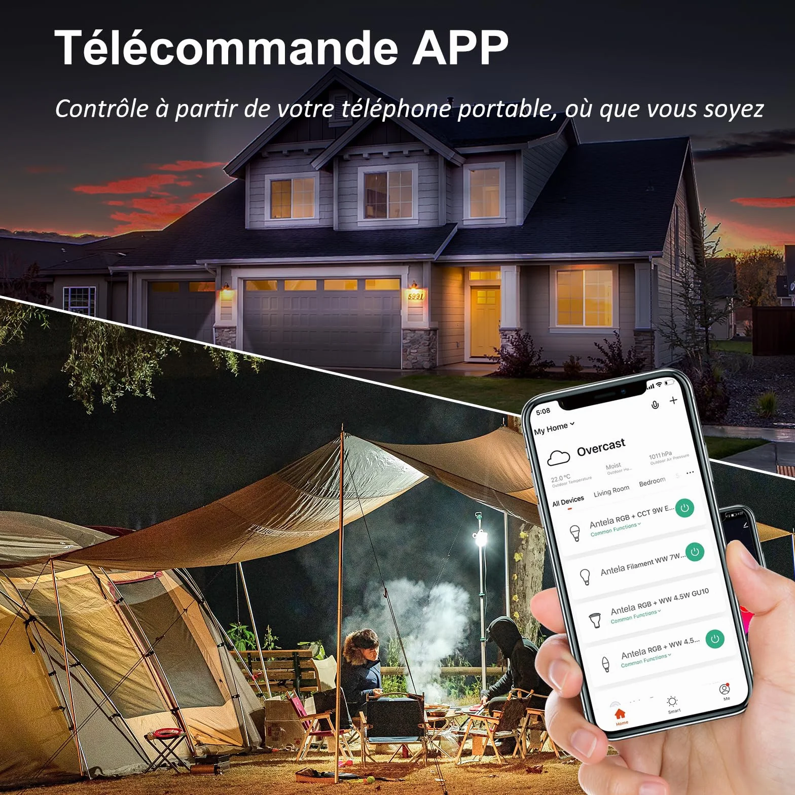 ANTELA Ampoule Connectée Wifi E27 LED Multicouleurs RGB CCT 2700K-6500K Compatible Alexa Google Home 4 PCS