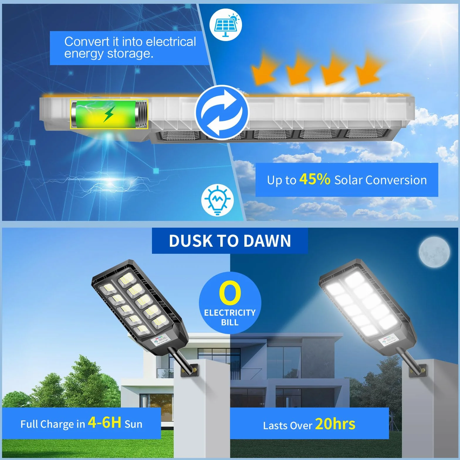 Adewalk Lampadaire solaire LED extérieur IP66 étanche avec télécommande capteur de mouvement 6500K