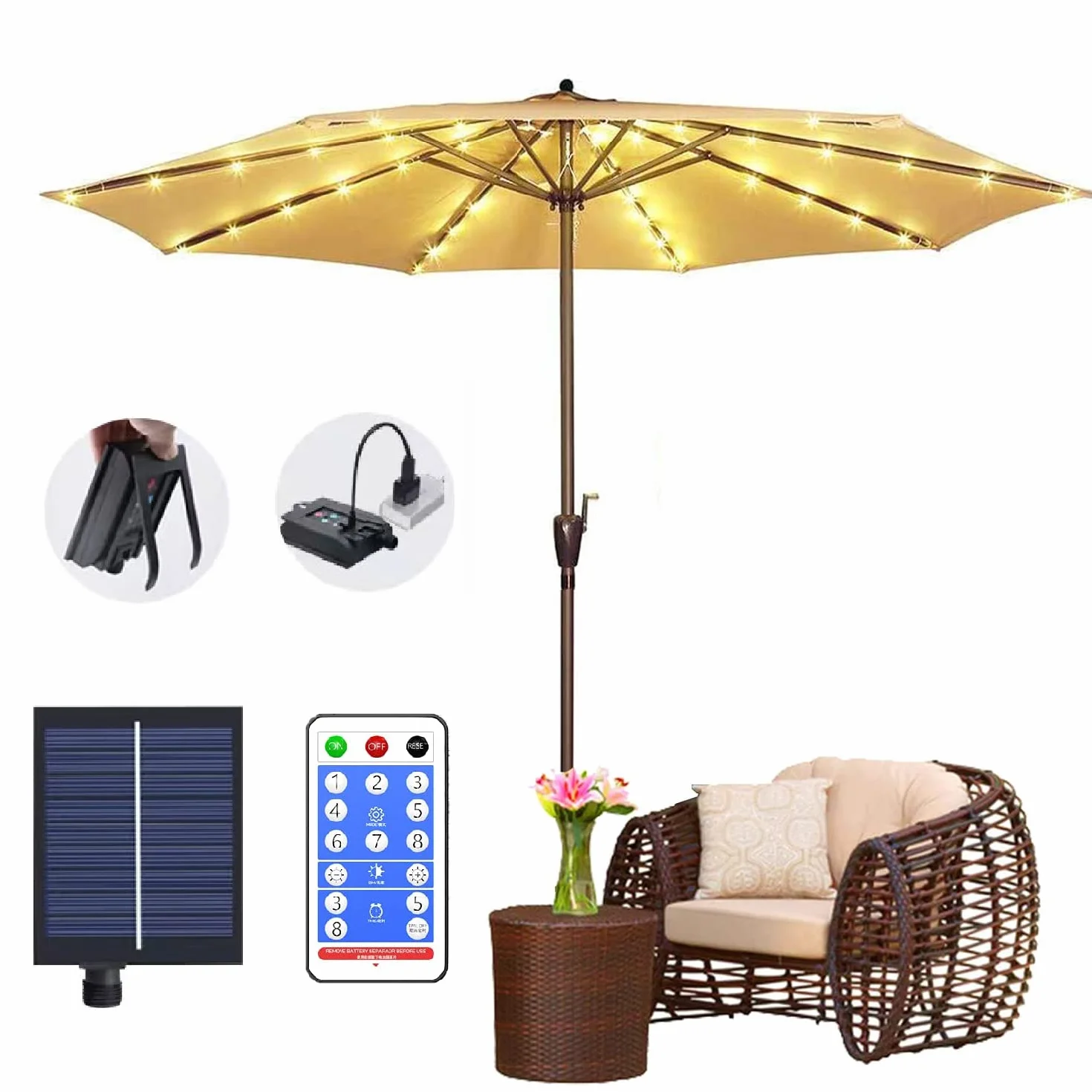 Lampe Solaire Parasol 104 LEDs 8 Modes IP67 Étanche avec Télécommande