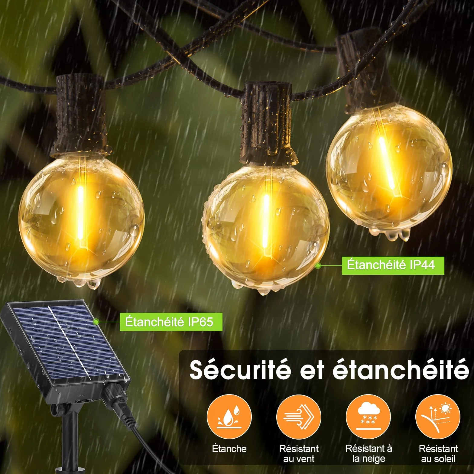 Guirlande Lumineuse Extérieure Solaire LED 15M 20+1 Ampoules 8 Modes IP44 Étanche avec Télécommande