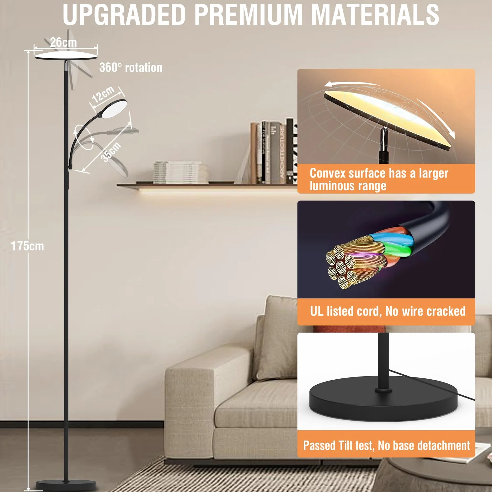 Lampadaire LED 44W 4500LM Dimmable 2700K-6500K avec Télécommande et Contrôle Tactile