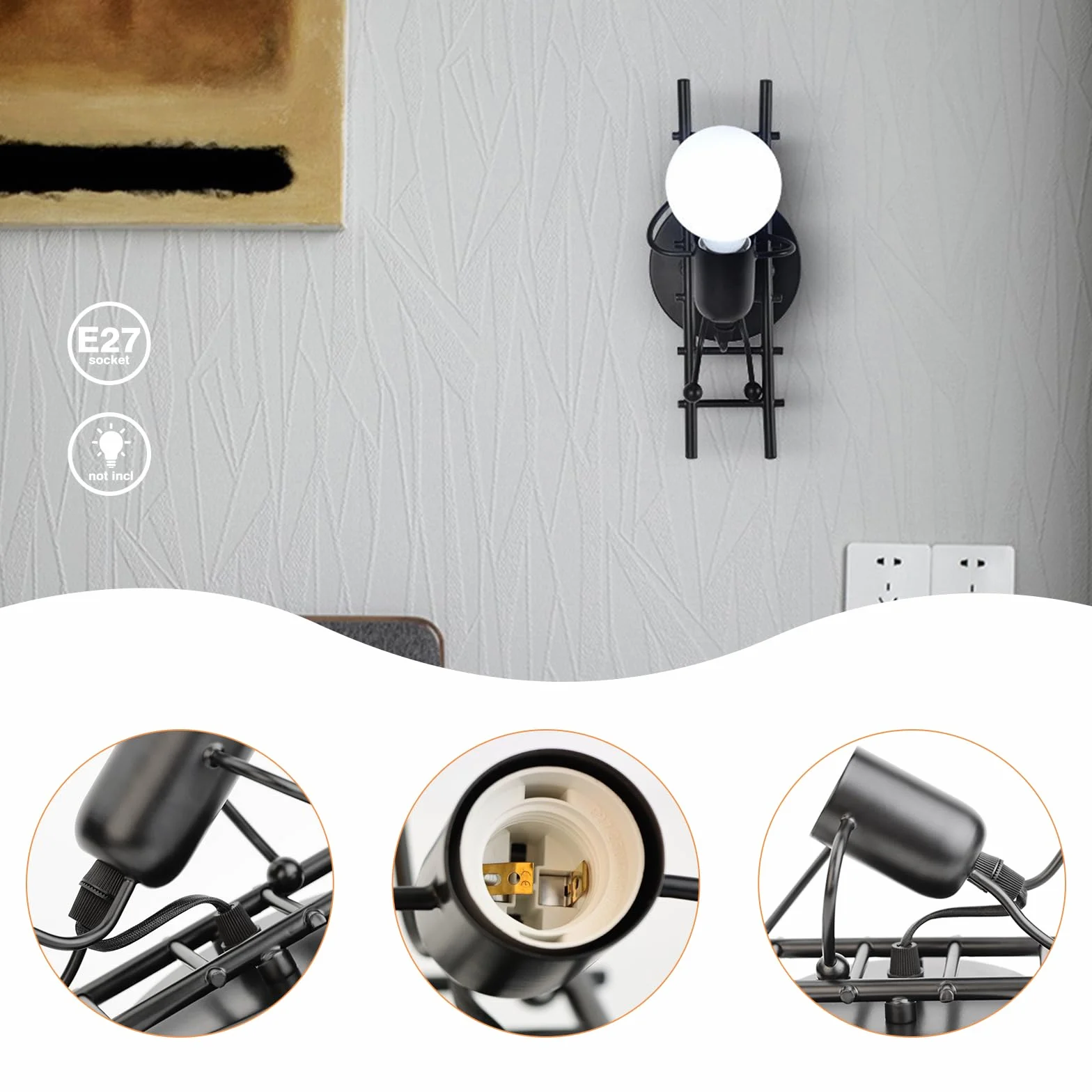Créatif Humanoïde Lampe Murale Applique E27 Max 60W pour Chambre d'enfants