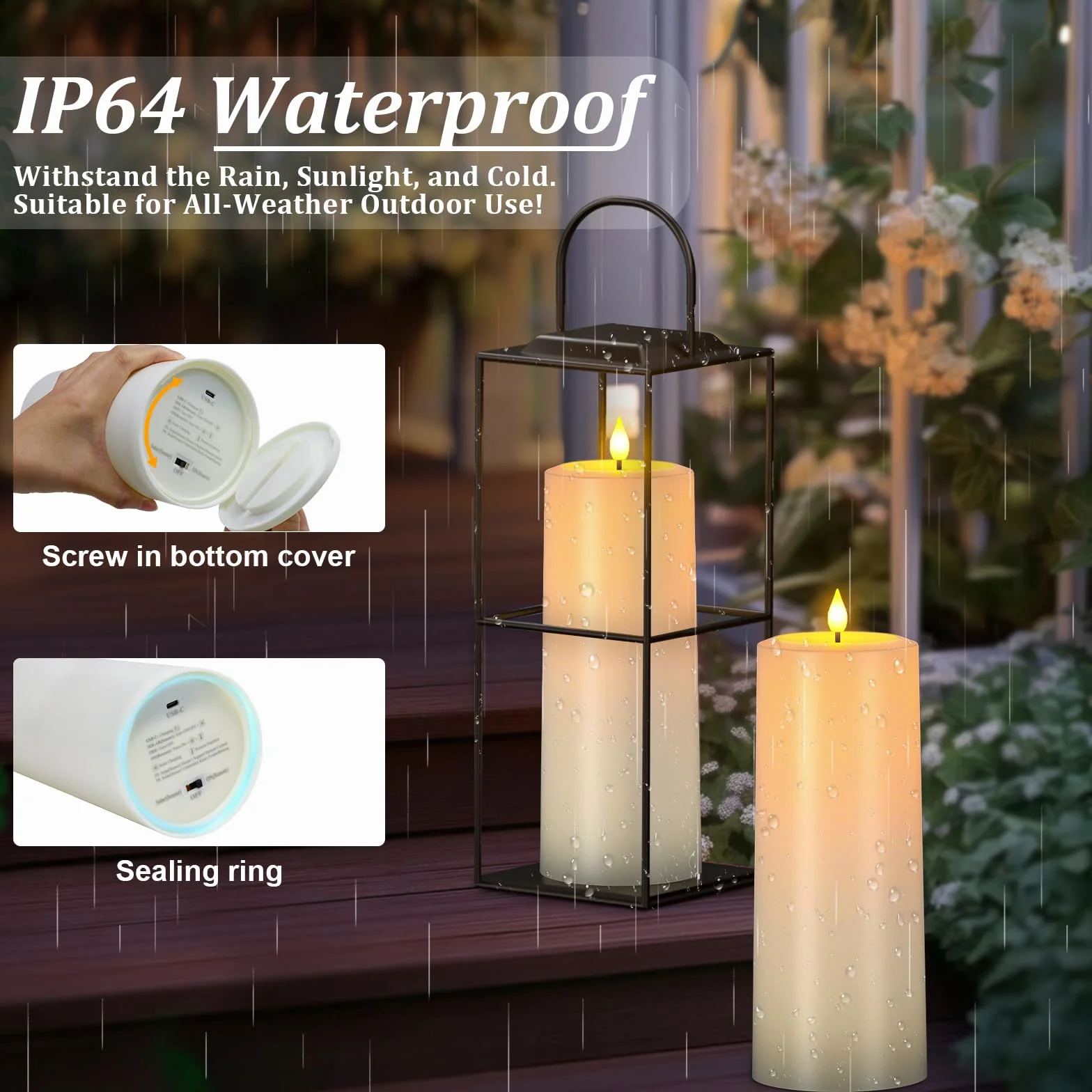 Bougie Pilier Solaire LED Rechargeable 2pcs Imperméable Flamme Vacillante avec Télécommande Extérieur Jardin