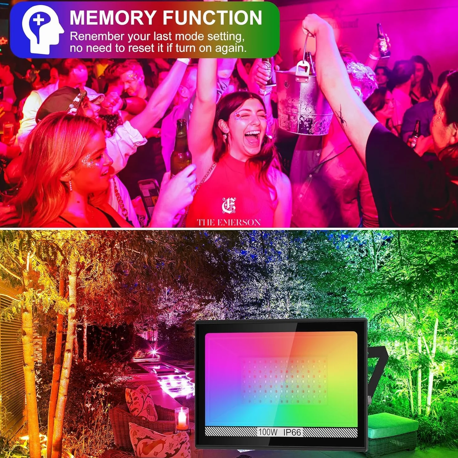 NATPOW Projecteur RGB LED Extérieur 100W IP66, Spot de Couleur avec Télécommande, 16 Couleurs 4 Modes, 4 Pièces