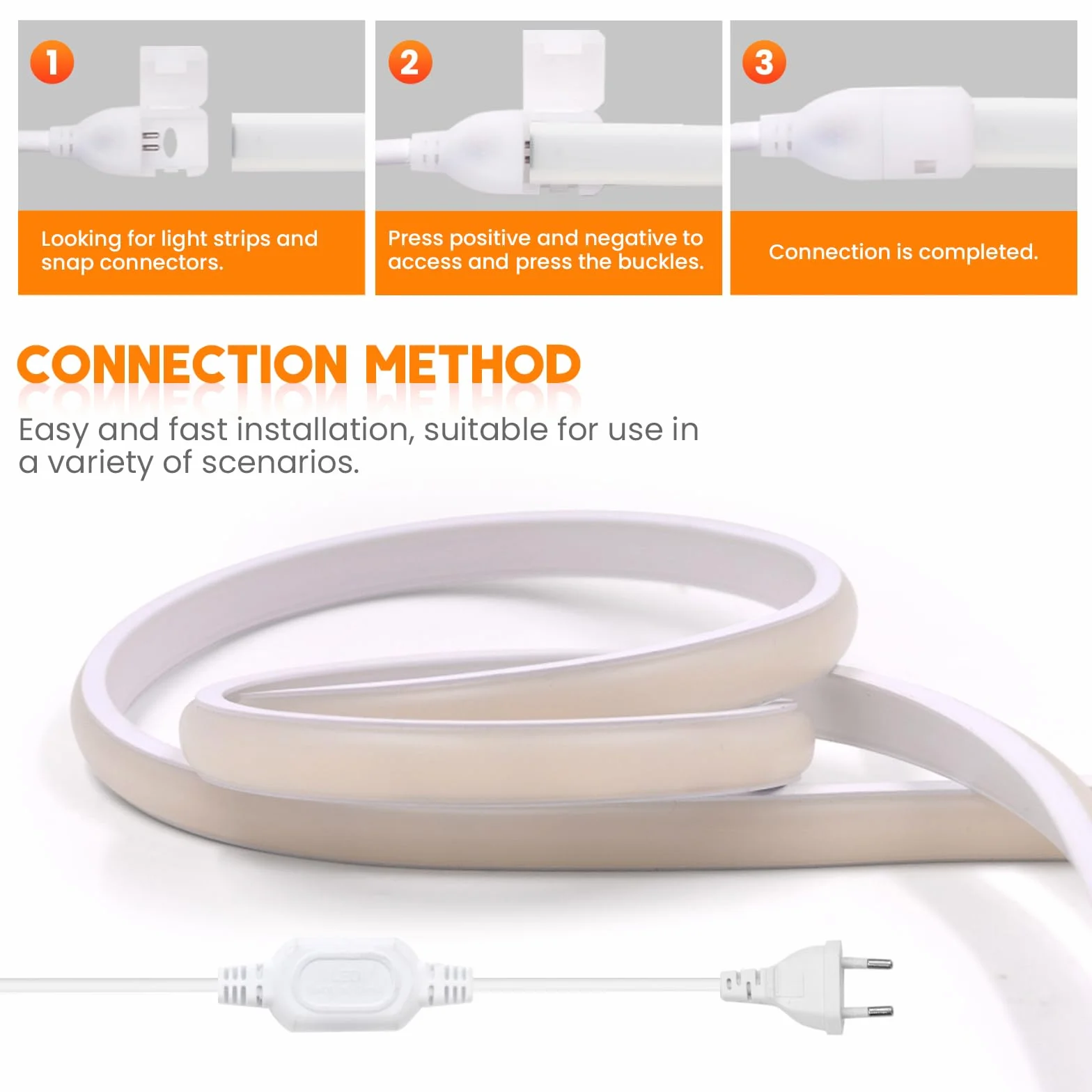 Bandeau LED COB 220V IP65 étanche Flexible néon LED Strip 288 Leds/m Blanc 4M