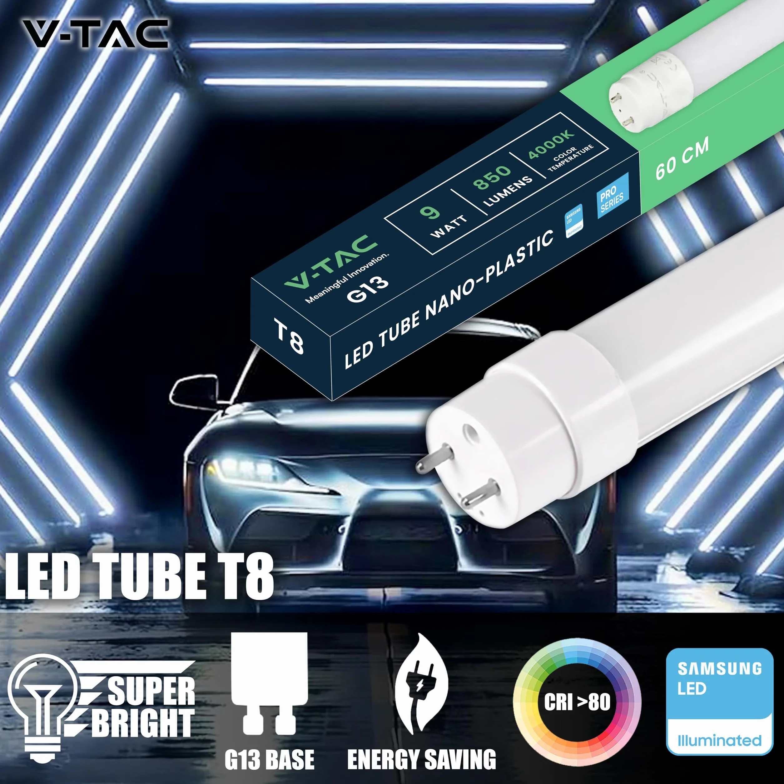 V-TAC T8 LED Tube 60cm 7.5W 850 Lumens 6500K Samsung Chip