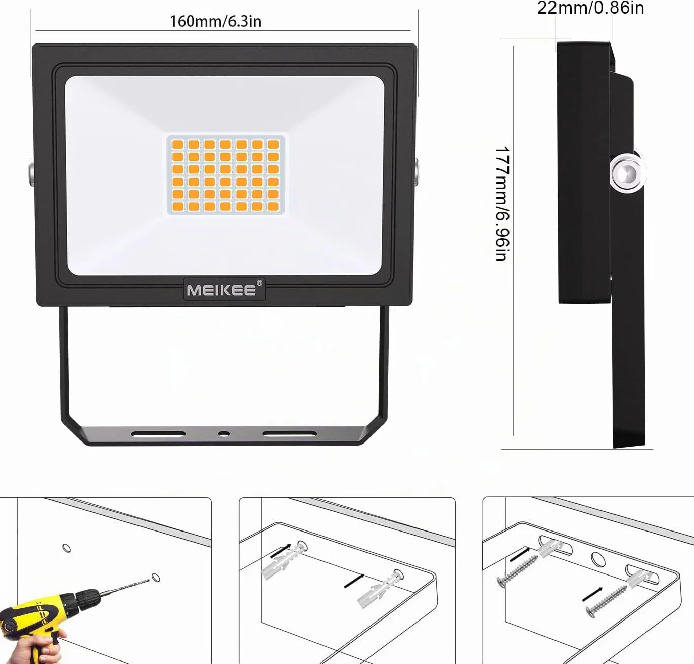 MEIKEE Projecteurs LED Extérieur 35W Lot de 2 Spot LED IP66 Étanche 3000LM Blanc Chaud 2700K