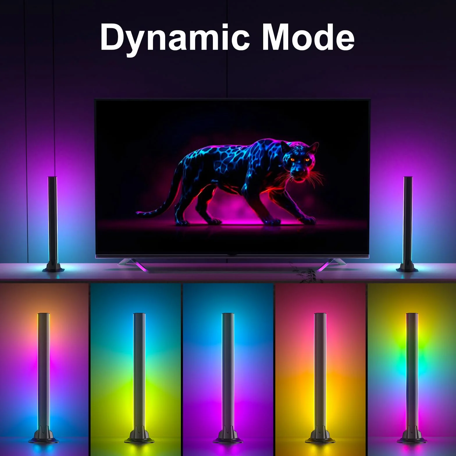 Barre LED gaming RGBIC 32 cm, lumière d’ambiance pour TV, synchronisation musicale, contrôle par application, USB 5V