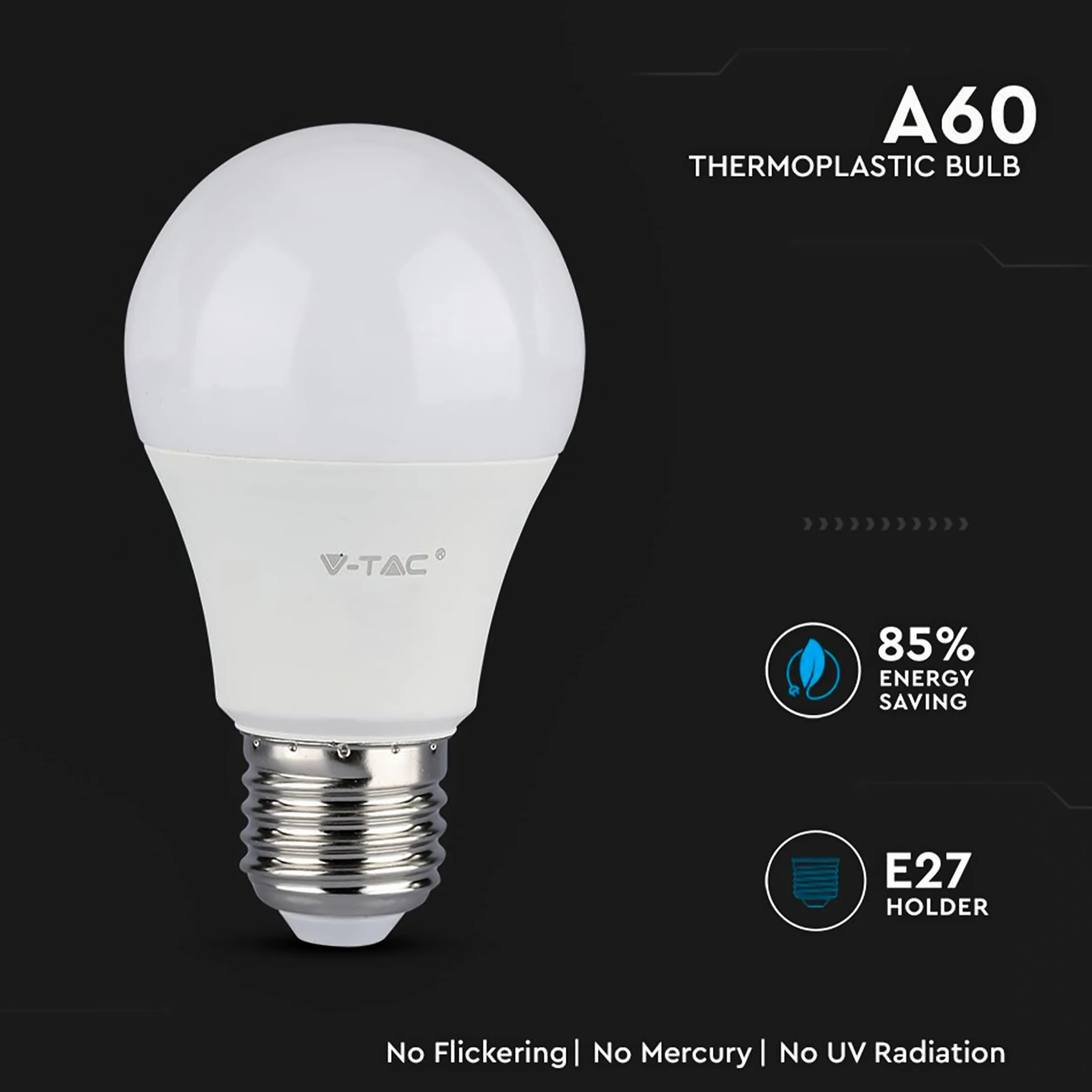 V-TAC Ampoule LED E27 8,5W Equivalent 60W A60 806 Lumen 6500K Blanc Froid