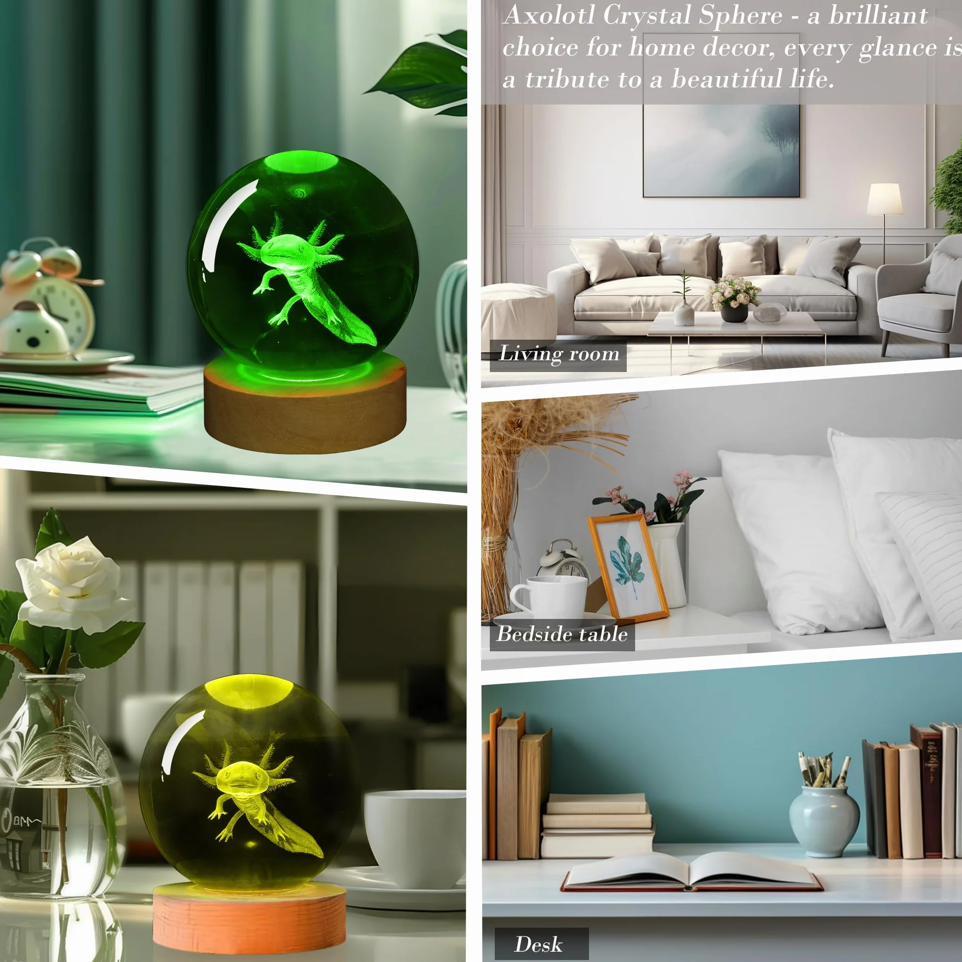OkiyiD Veilleuse 3D Boule de Cristal Axolotl avec Télécommande, Lampe en Verre, Cadeau pour Enfants