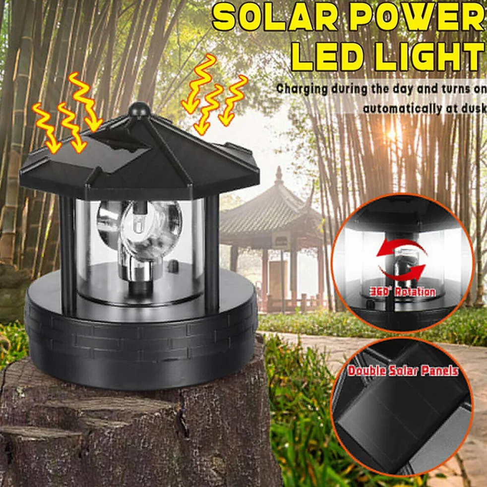 Phare à énergie Solaire, Tour de Balise Lumineuse Solaire, éclairage 360 Degrés, Abat-jour Rotatif, Allumage Automatique 1.2V pour Patio