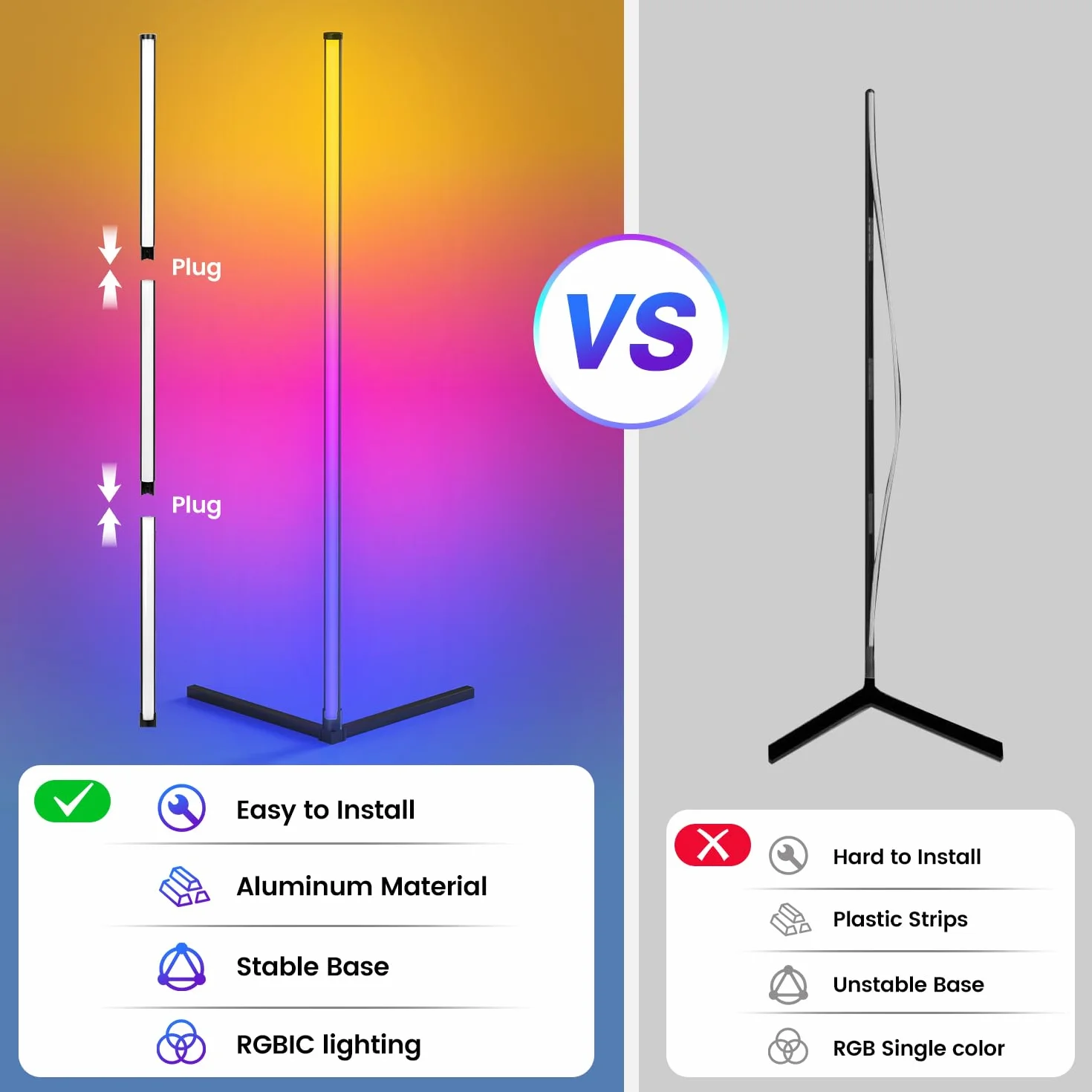 Lampadaire LED sur Pied avec APP et Télécommande 16 Millions de Couleurs Synchronisation Musicale