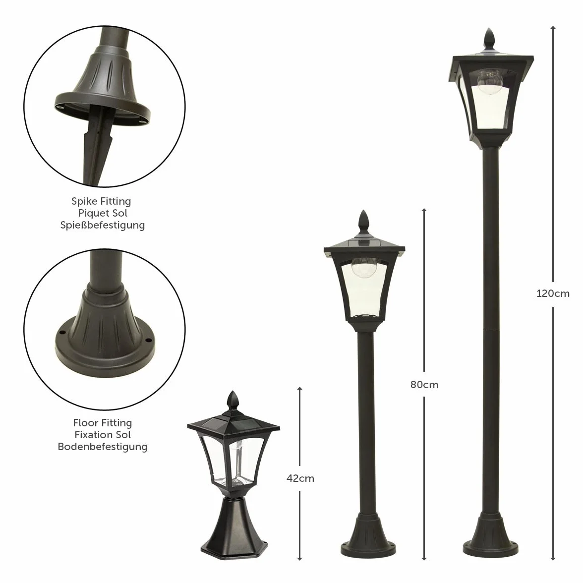 Festive Lights Lampadaire Solaire LED Noir 120cm Blanc Chaud Jardin