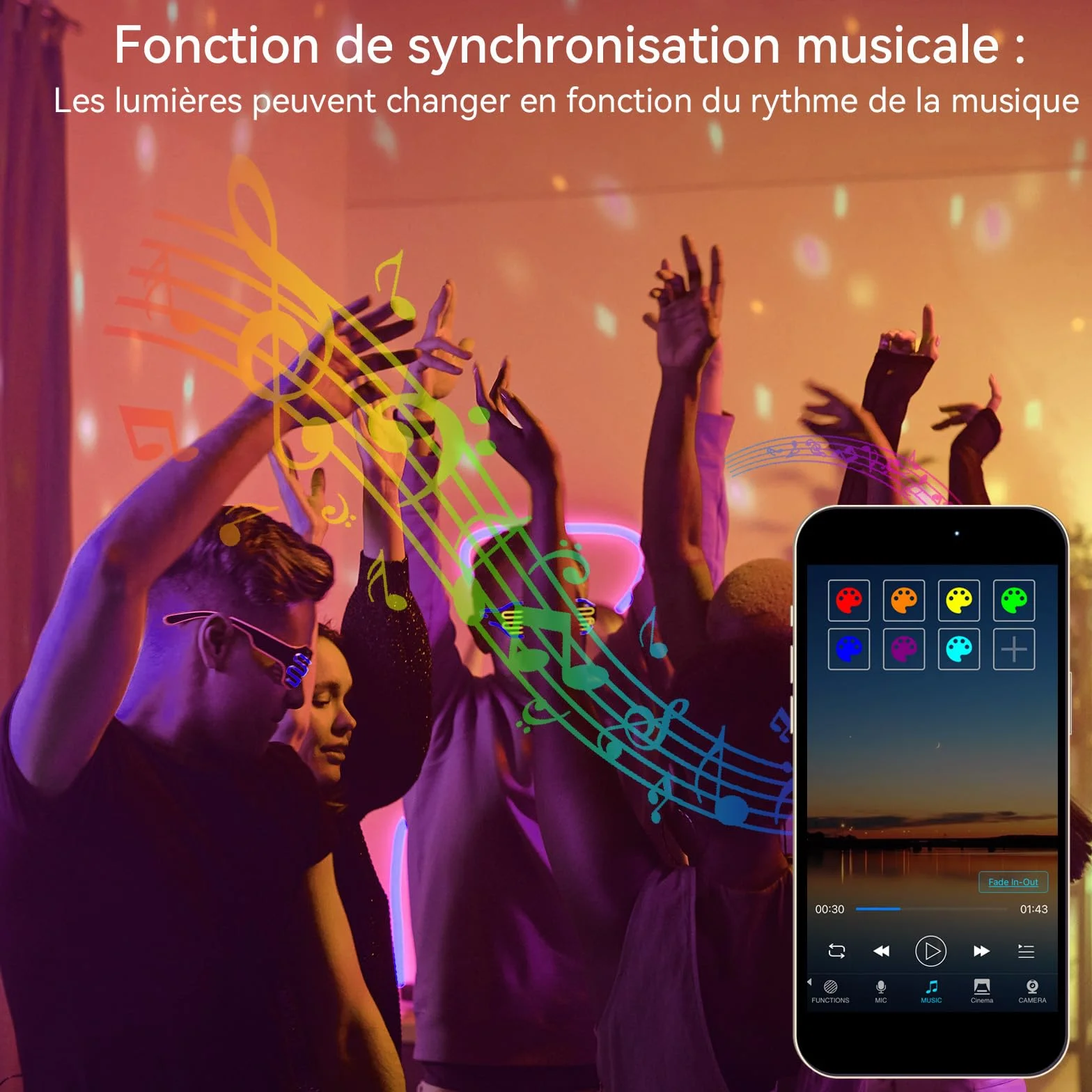 Projecteur LED RGB 100W Extérieur IP66 Étanche avec APP Bluetooth 2.4G Télécommande 10000LM