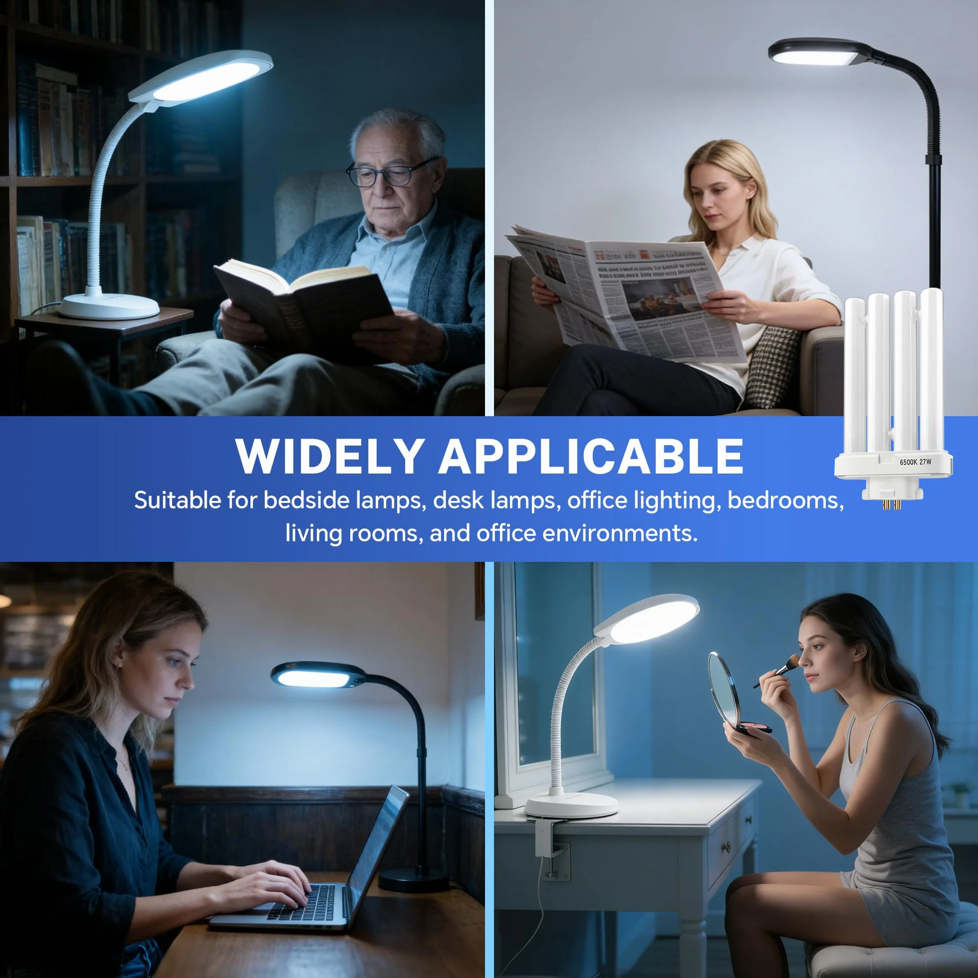 Tubes Fluorescents 27W GX10Q-4 4-Pin Blanc Froid 6500K Ampoule Économie D'énergie