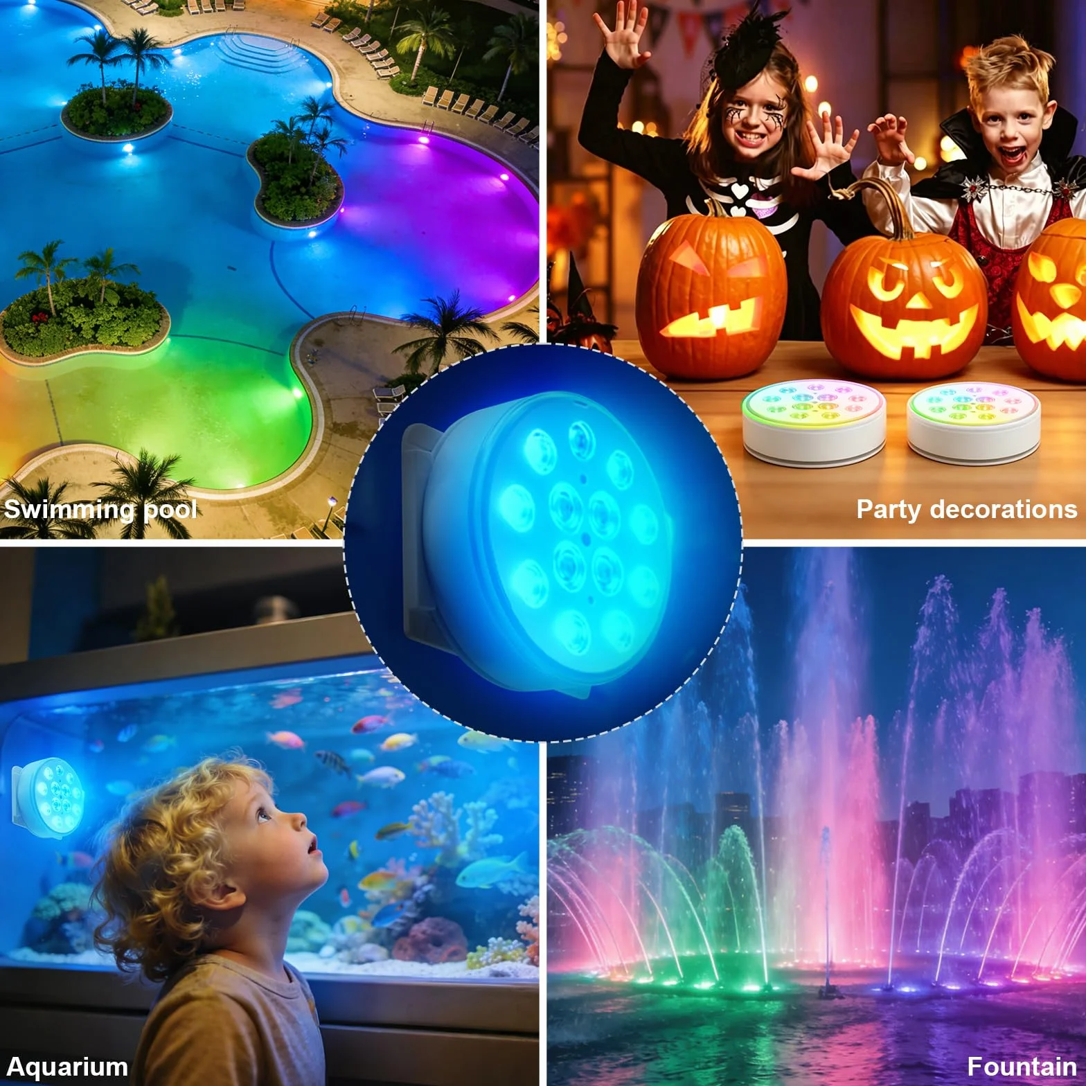 Lampe LED Submersible Rechargeable 16 Couleurs IP68 Étanches RGB Piscine avec Télécommande USB