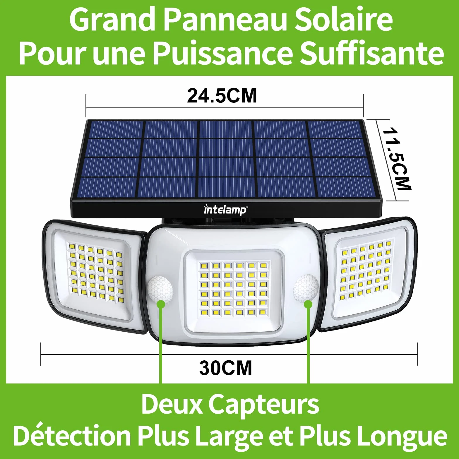 Intelamp Lampe Solaire Extérieure 6000mAh 1200LM IP65 Détecteur de Mouvement Projecteur LED Sécurité