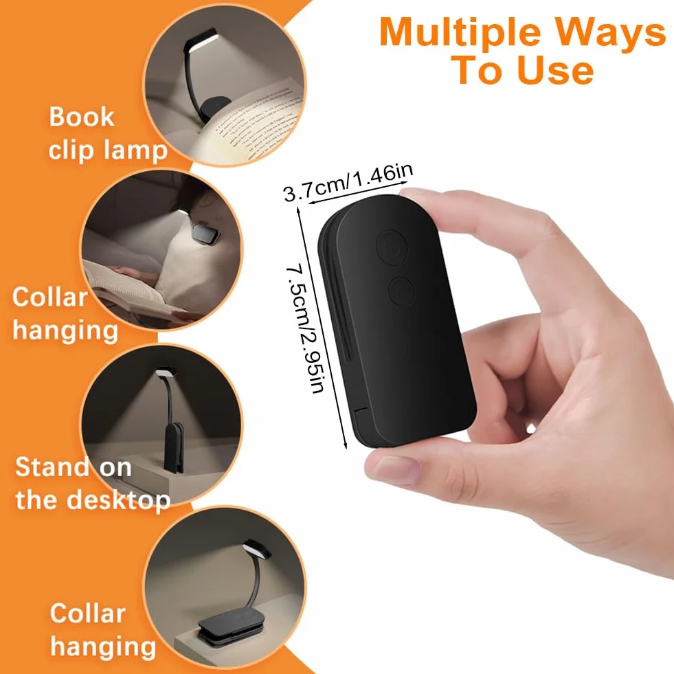 Lampe de Lecture Rechargeable Portable LED avec Clip, 360° Cou Flexible, 3 Modes Protection des Yeux, Gradation