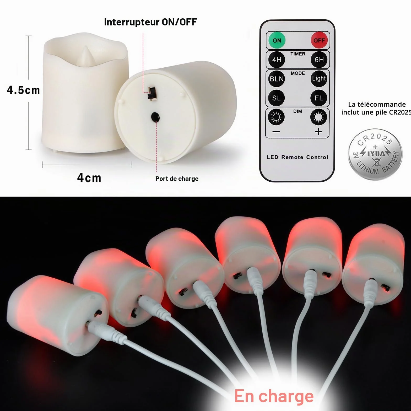 FREEPOWER 6 Bougies LED Rechargeables USB avec Minuterie Télécommande Flamme Vacillante Blanc Chaud 4x4.5cm