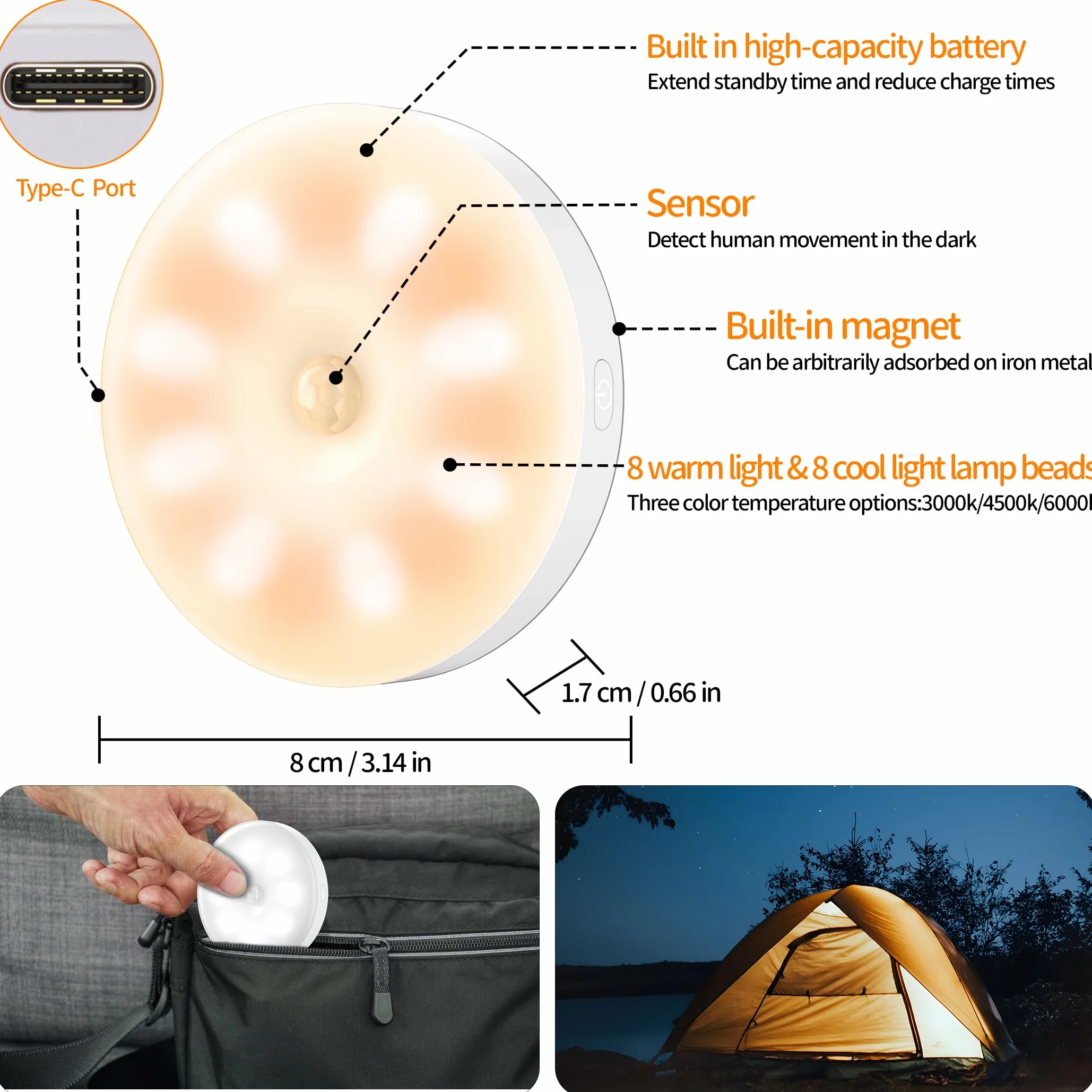 daphomeu 6Pcs Lampe Détecteur de Mouvement Intérieur, Veilleuse pour Couloir Cuisine Escalier Chambre Armoire