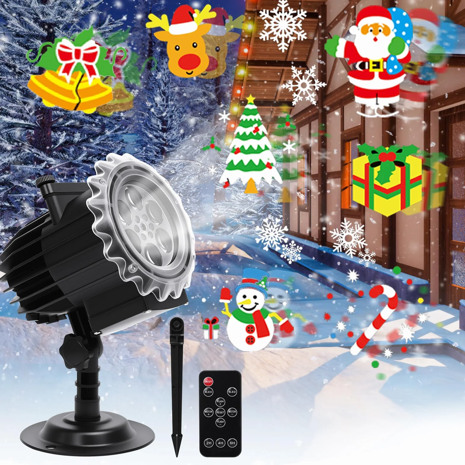 Projecteur Noël Extérieur LED 12 Films 96 Motifs Étanche IP44 avec Télécommande