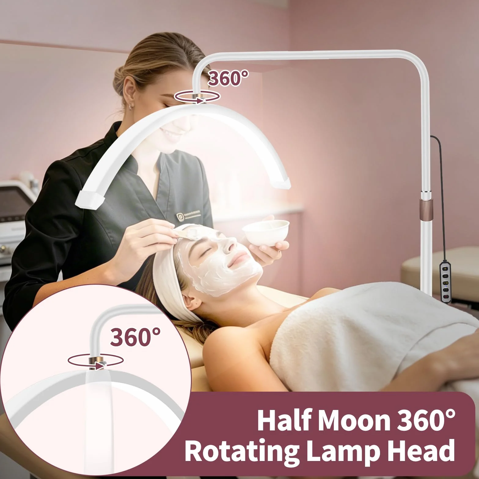 Lampe Demi Lune Extension De Cils Luminosité réglable Support pour téléphone Tête Rotative 360° Blanc