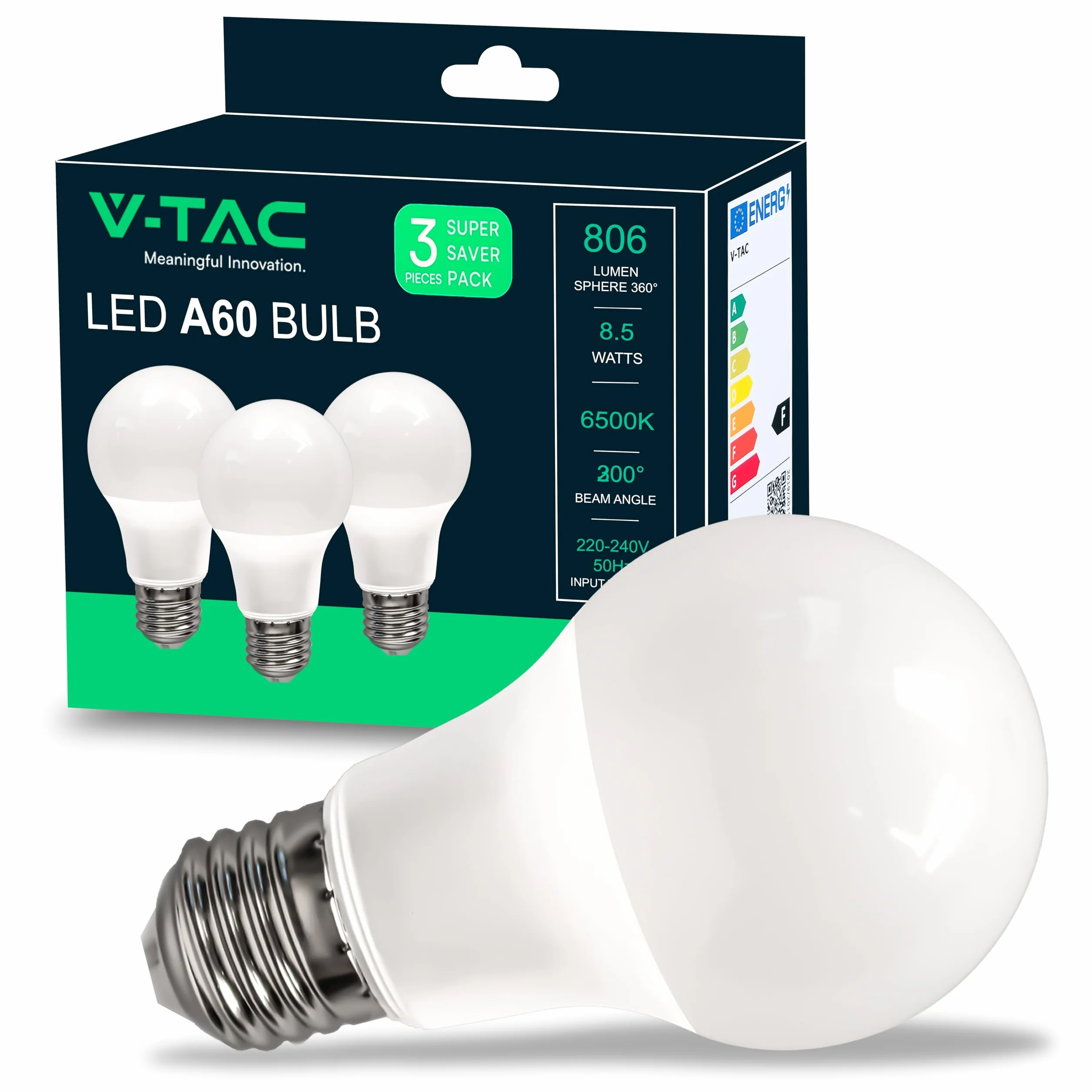 V-TAC Ampoules LED E27 8,5W 806 Lumen 6500K Blanc Froid Lot de 3