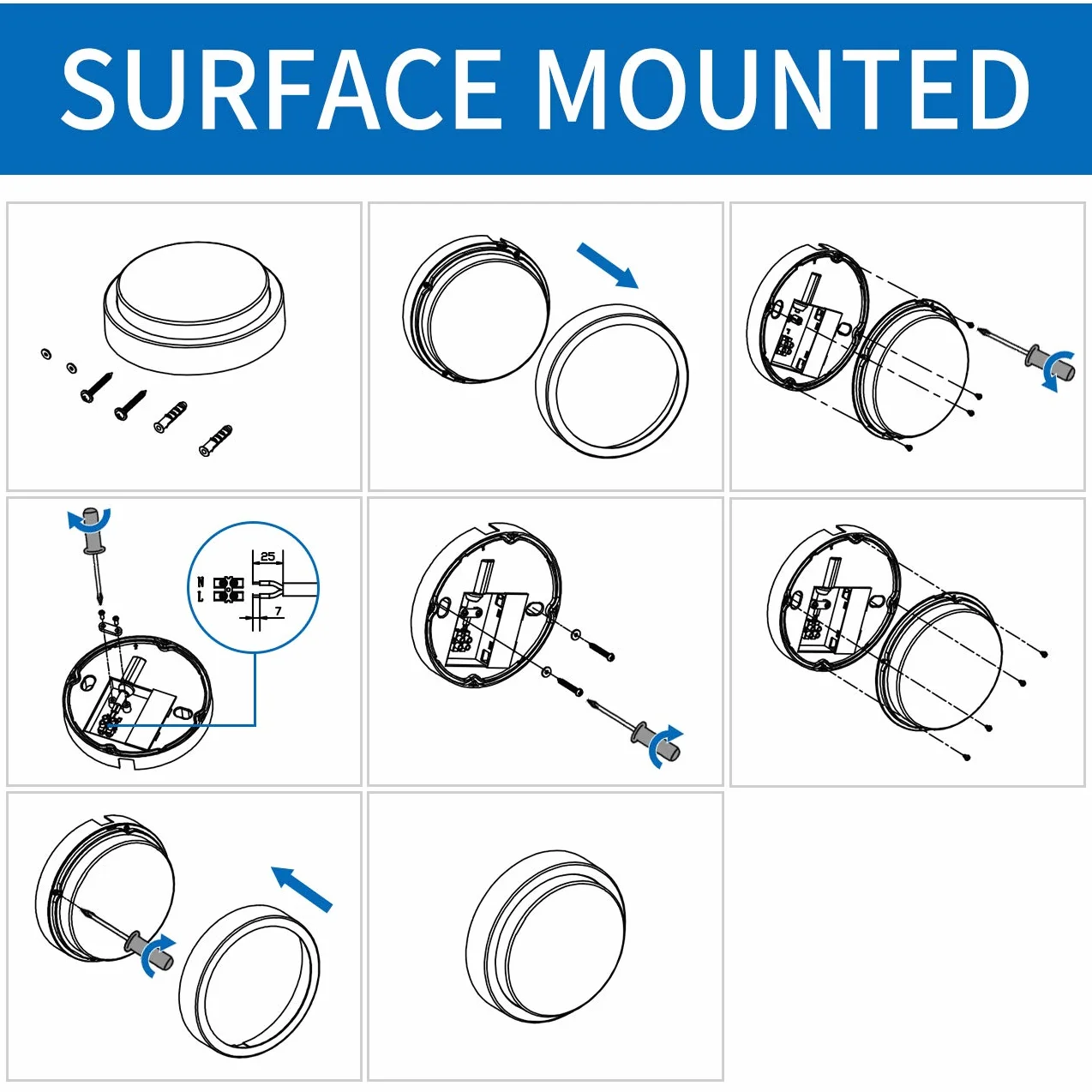 ANWIO Eclairage extérieur LED 14W 4000K 980lm IP54 Applique Murale Rond Blanc 1 pièce