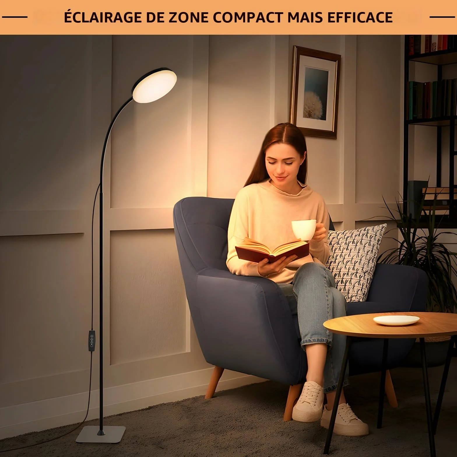 Mojimdo Lampadaire avec télécommande LED fin sur pied, gradation 3 couleurs 10 luminosités, flexible