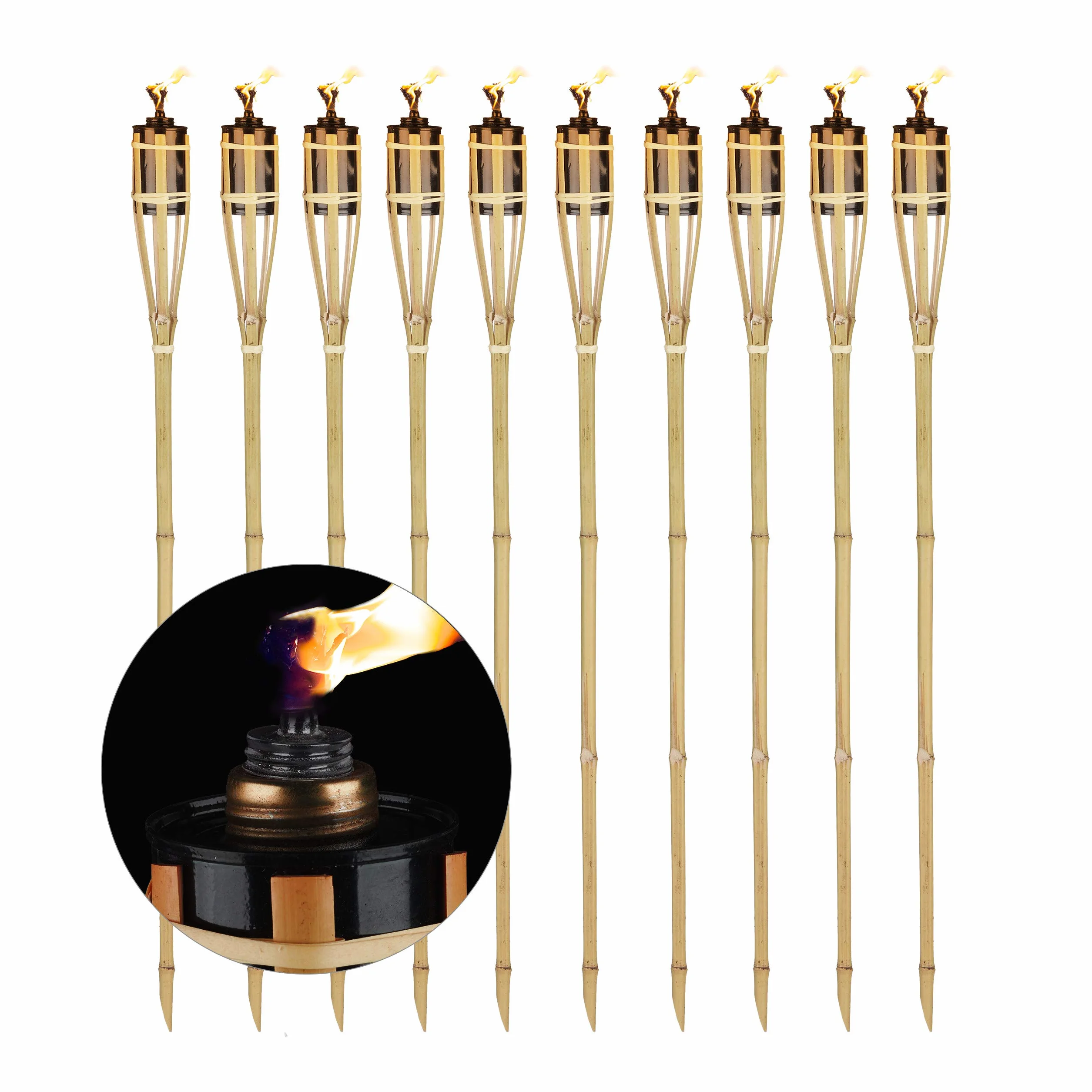 Relaxdays Lot de 40 Torches de Jardin en Bambou avec Mèche, Hauteur 90 cm, Nature