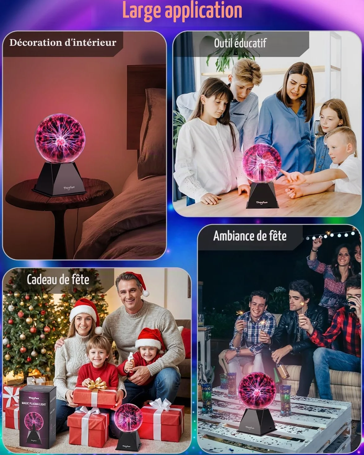 Theefun Lampe Plasma 6 Pouces, Boule Plasma Magique Interactive Touch Son Globe Plasma Éducatif Physique Décorative pour Fêtes Anniversaire (Rouge)