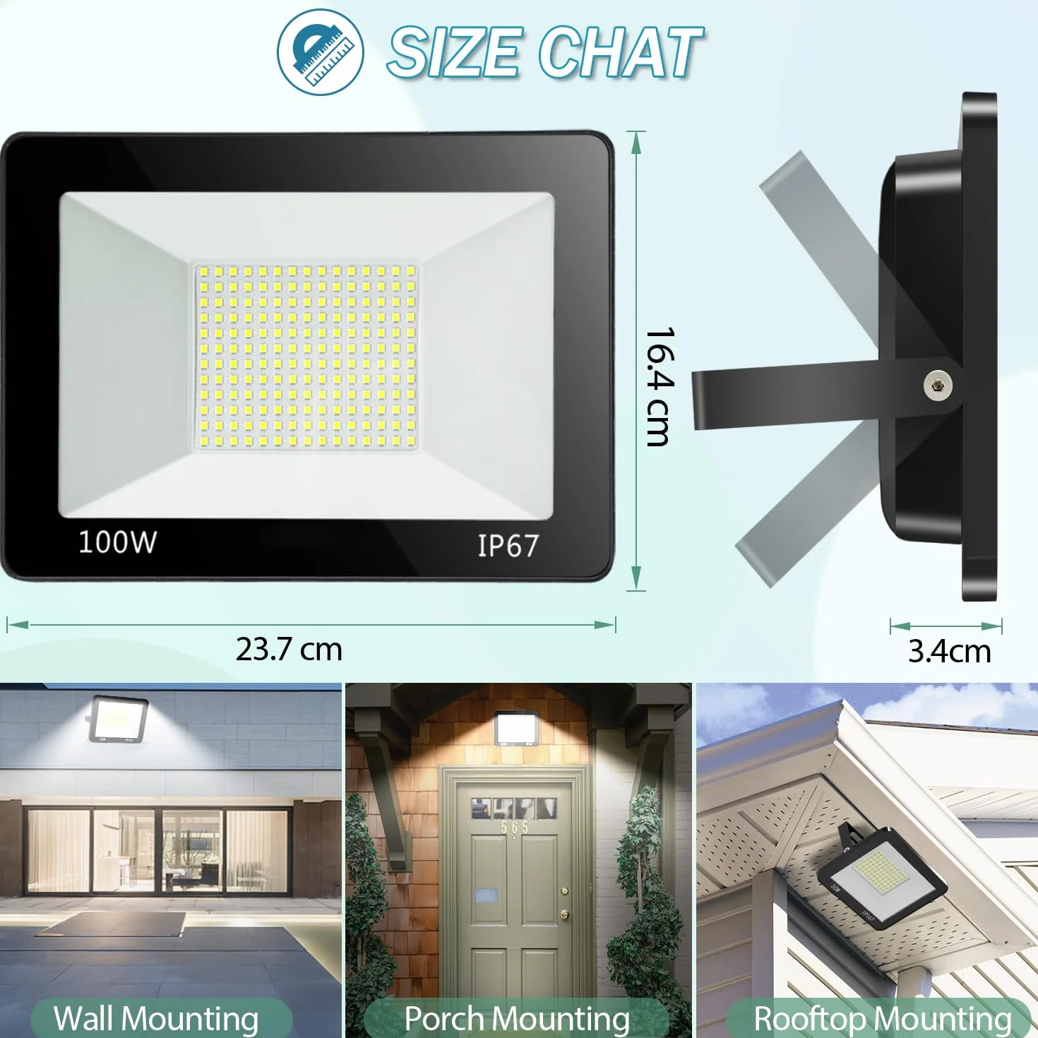 Projecteur LED Exterieur 100W IP67 10000LM 6500K Blanc Froid Eclairage de Sécurité