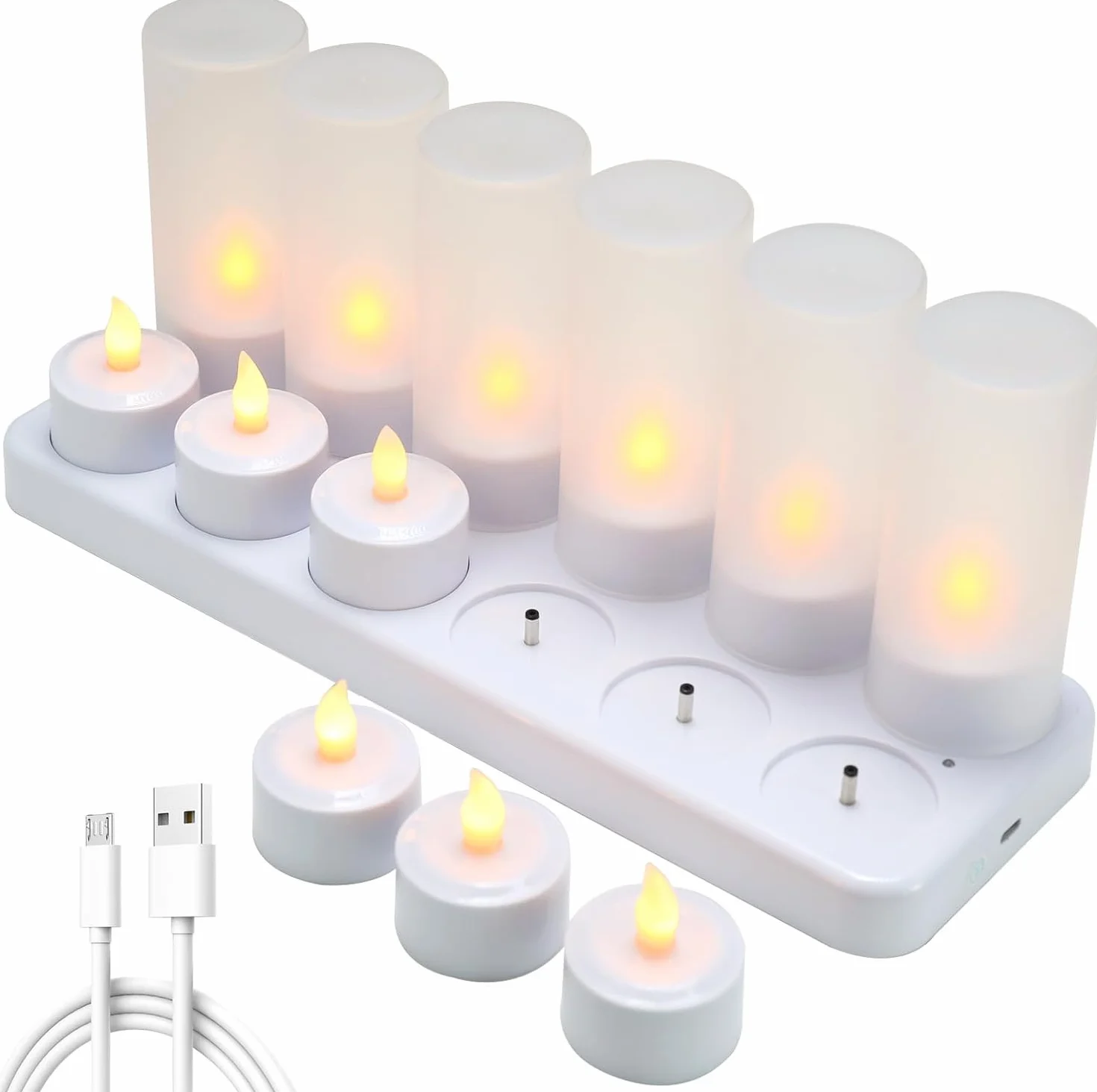 Lot de 12 Bougie LED Rechargeable Flamme Vacillante avec Station de Charge pour Décoration Noël