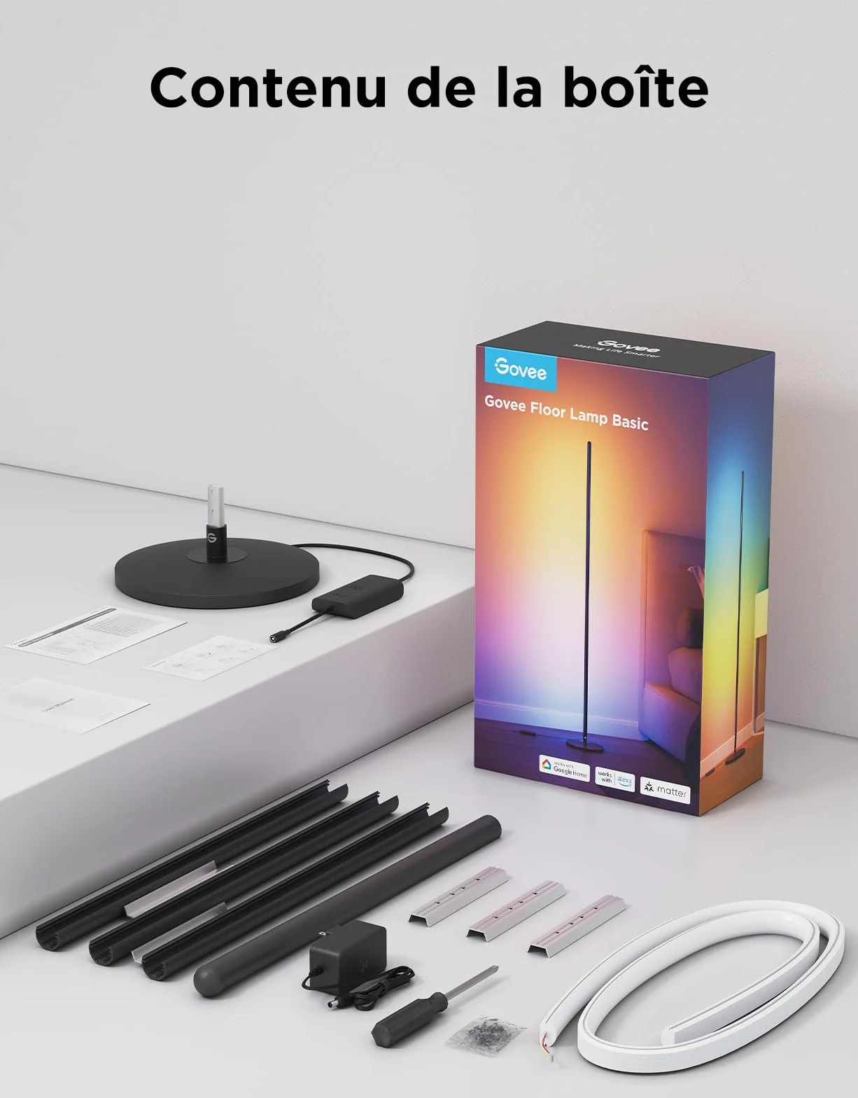 Govee RGBIC Lampadaire LED WiFi, Fonctionne avec Alexa Matter Google Assistant, Musique Sync, 16 Millions Couleurs 61 Modes de Scène