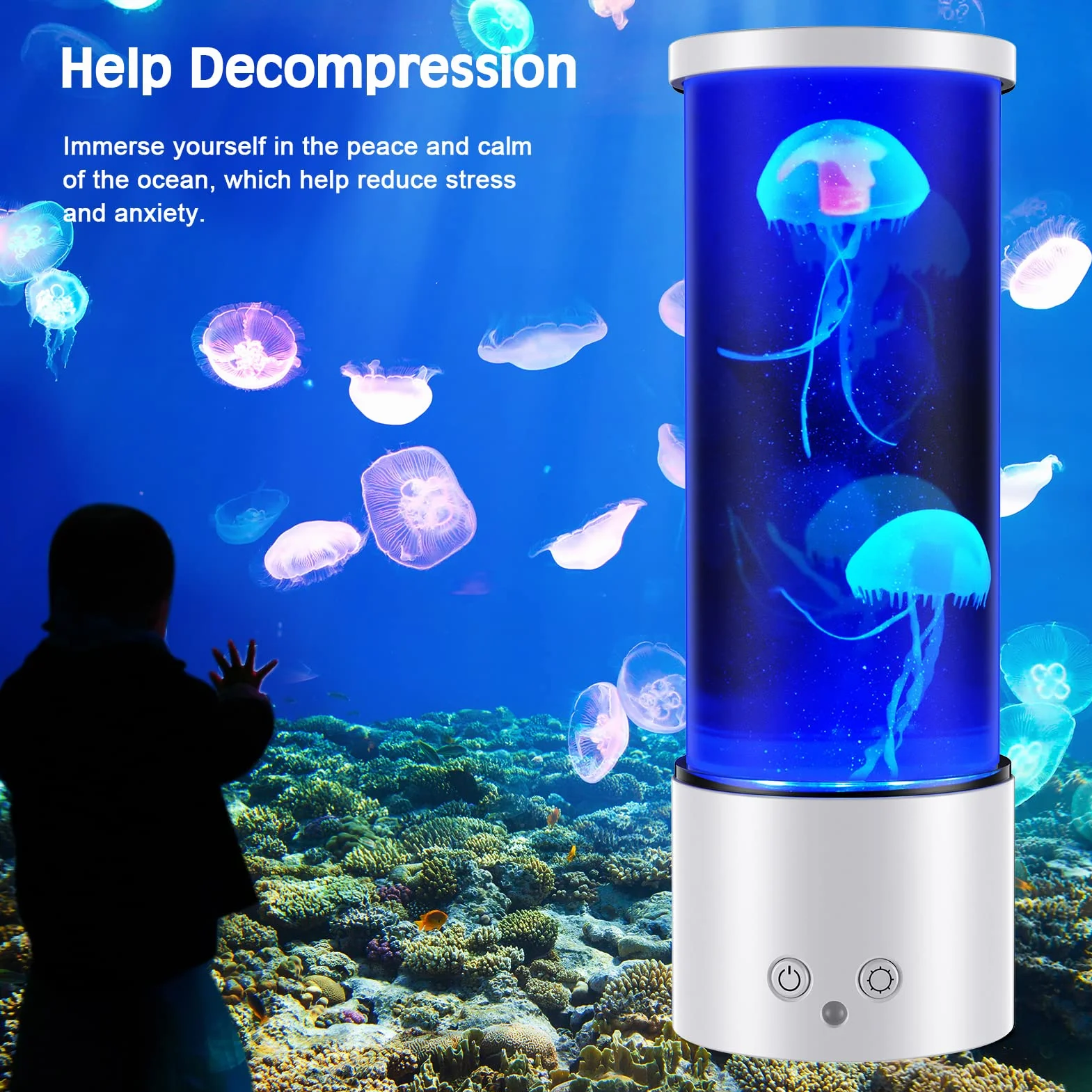 Lampe Méduse RVB 17 Couleurs 4 Modes avec Télécommande pour Aquarium Décoration Salon Bureau