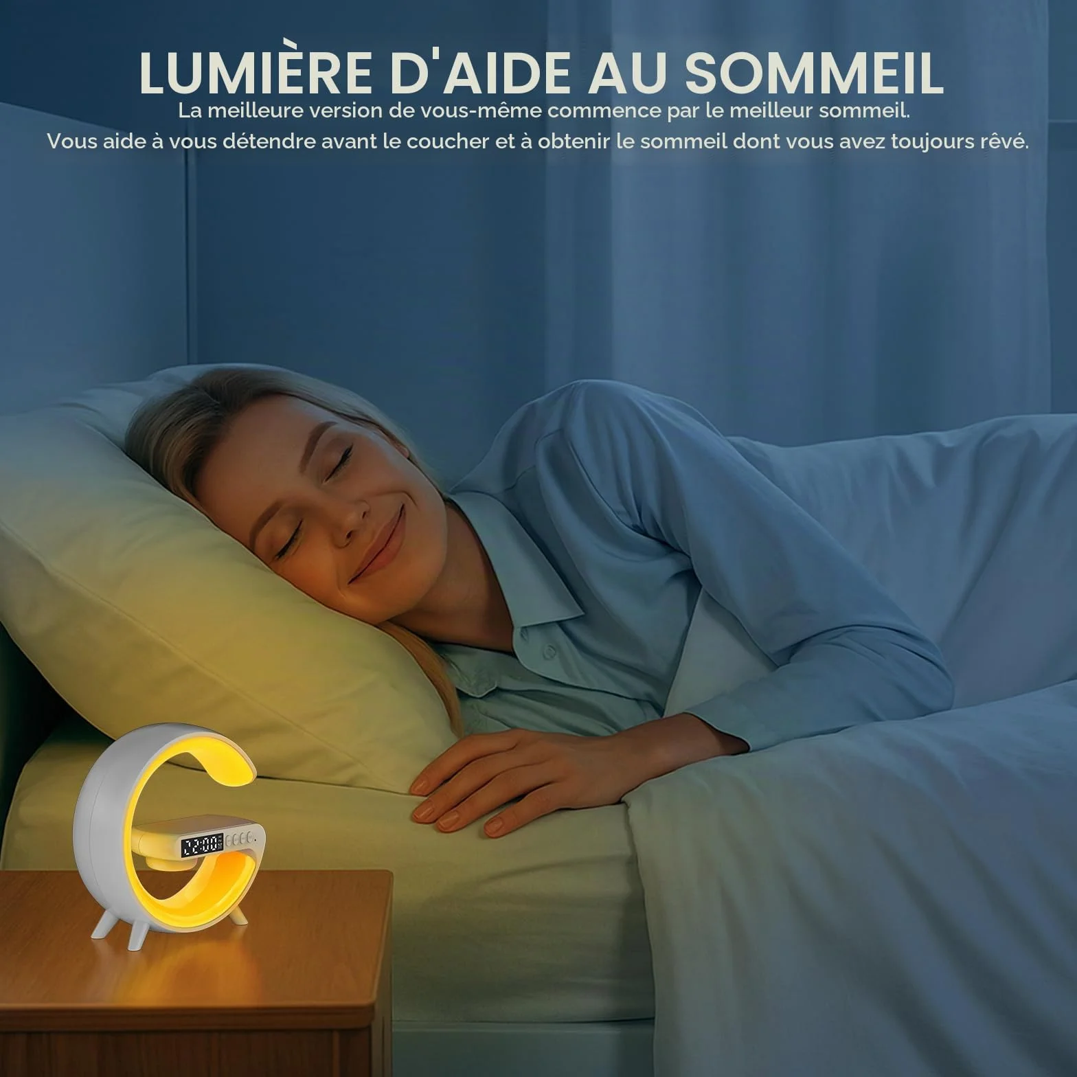 Kangtaixin Réveil Lumineux avec Lampe de Table Bluetooth, Lever du Soleil, Décoration Chambre Cadeau