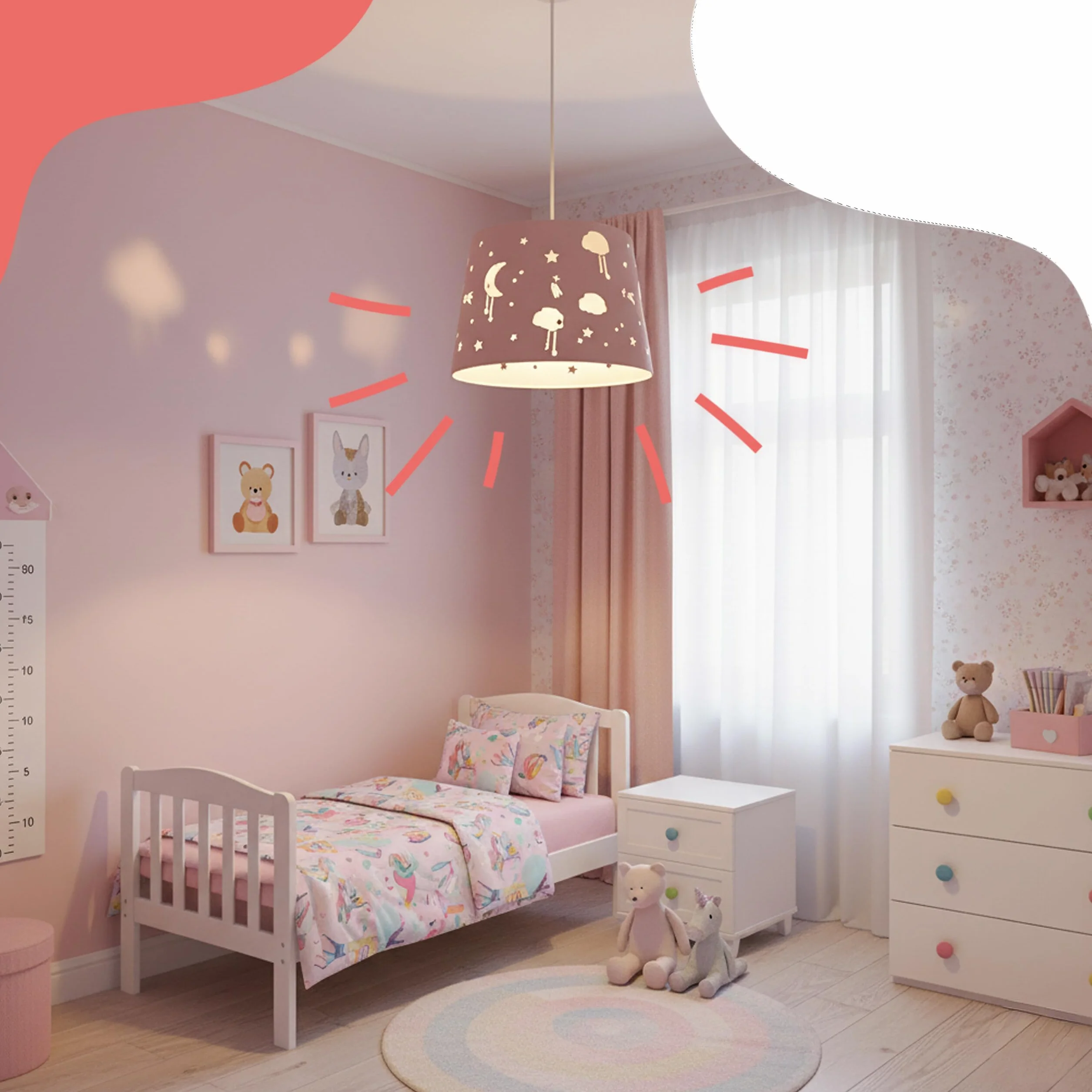 Relaxdays Lampe Suspendue Ciel étoilé Chambre d'enfant 119 x 27 x 27 cm Rose