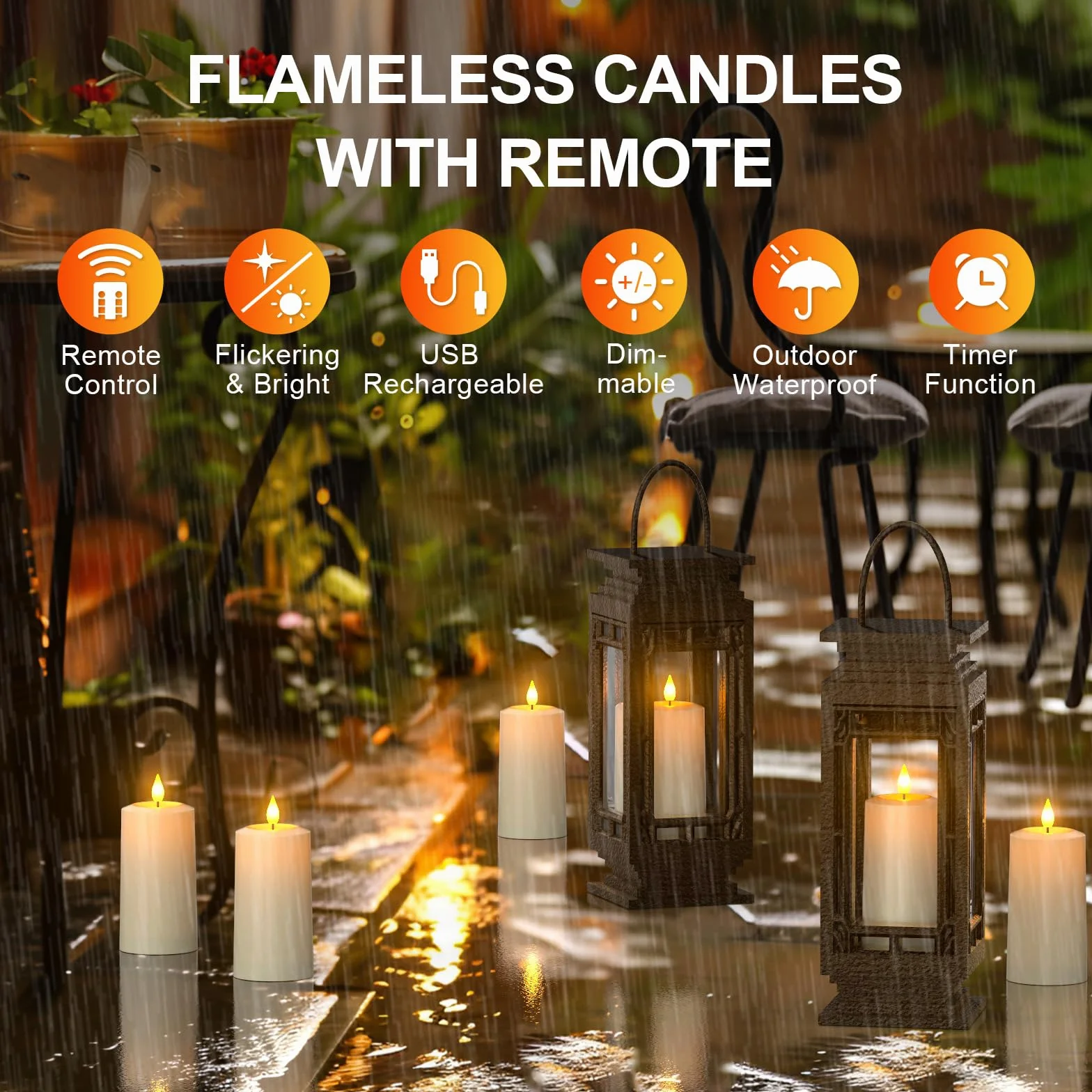 SoulBay Bougies LED Rechargeables D 7 x H 13 cm Étanches avec Minuterie et Télécommande Flamme Vacillante USB