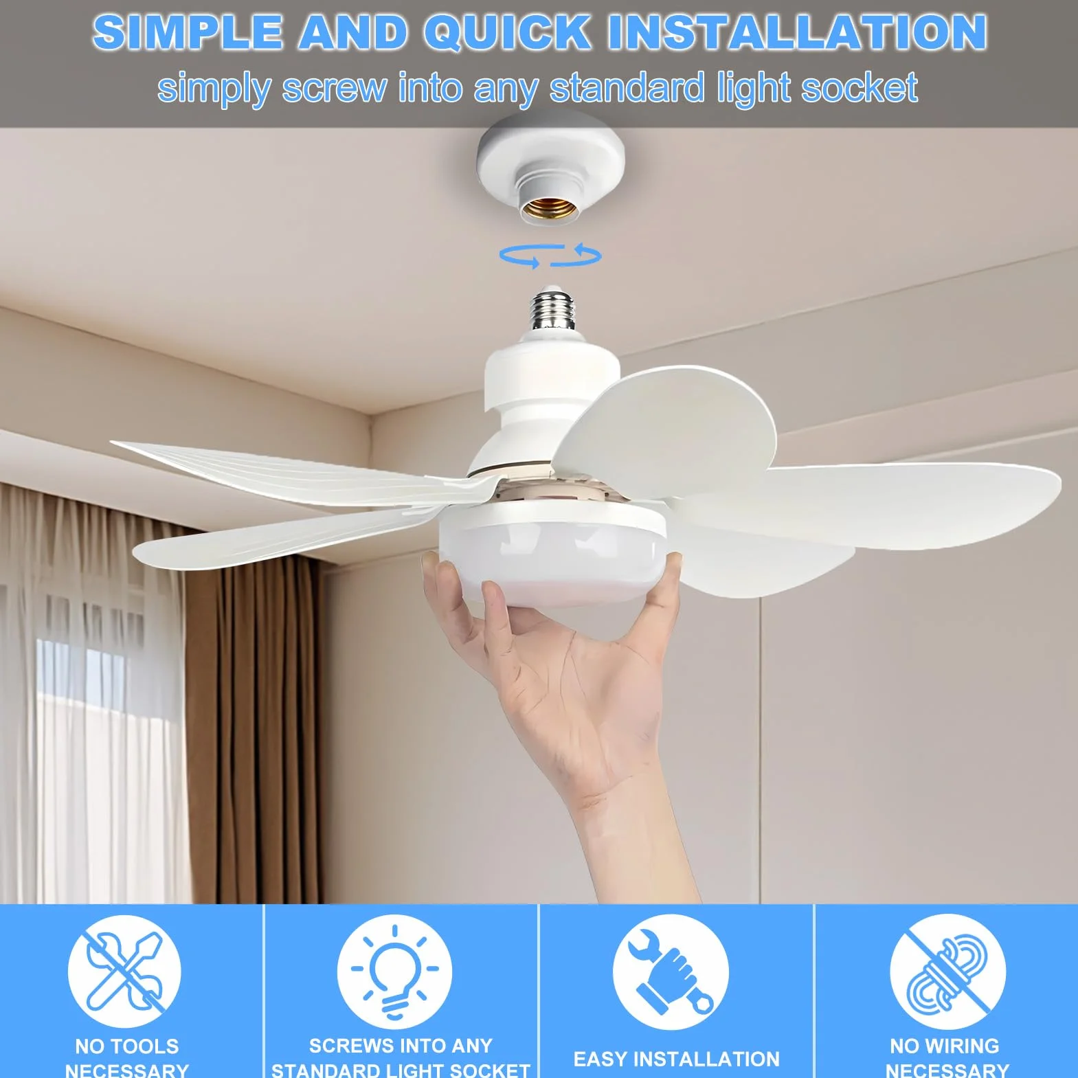 Ventilateur de plafond LED 50CM avec télécommande, 3 vitesses, 3000K-6500K, silencieux
