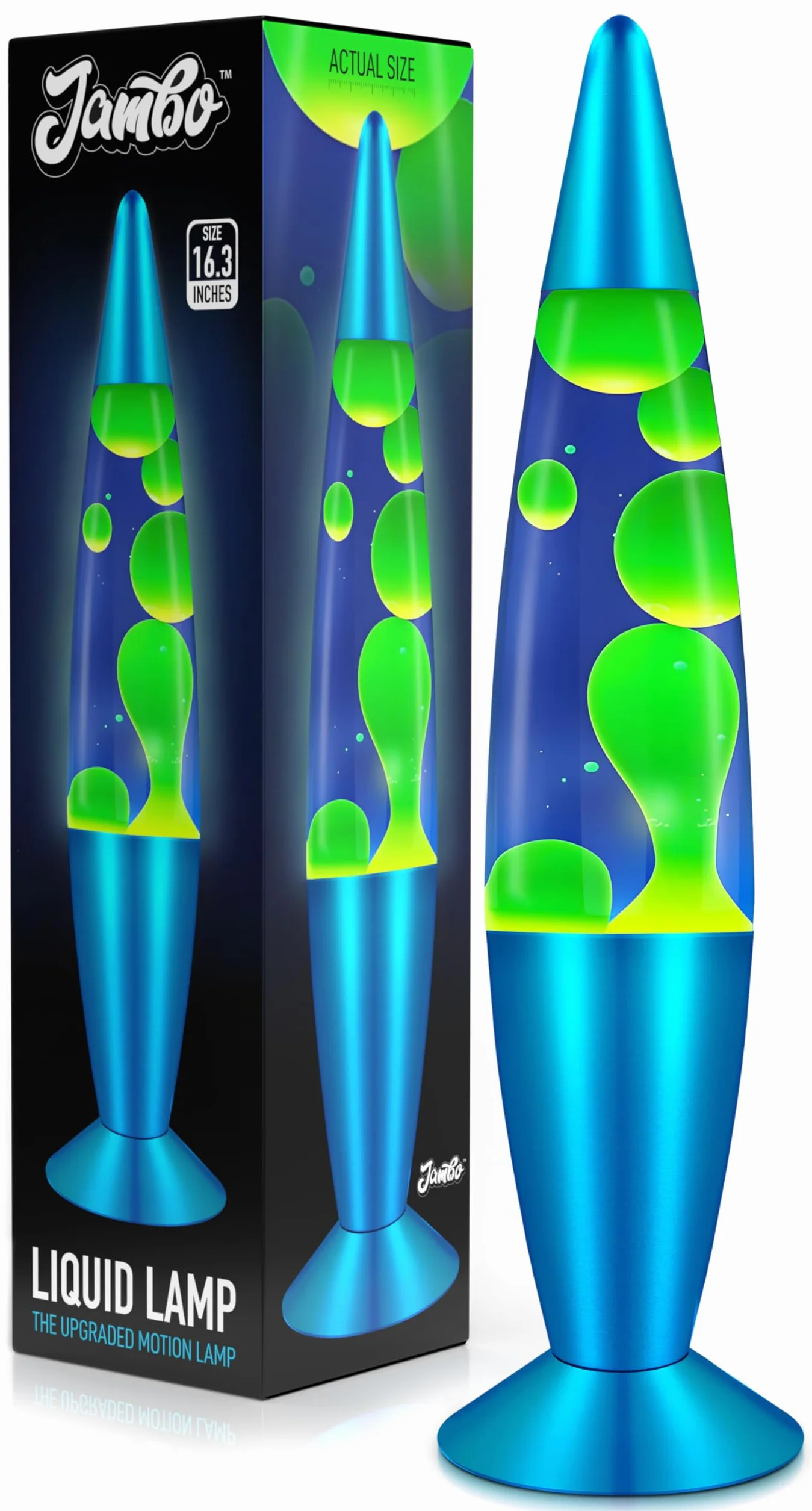 Jambo Lampe 16'' Bleu Jaune Verte Lumière Liquide Relaxante Veilleuse Décoration Salon Bureau Chambre
