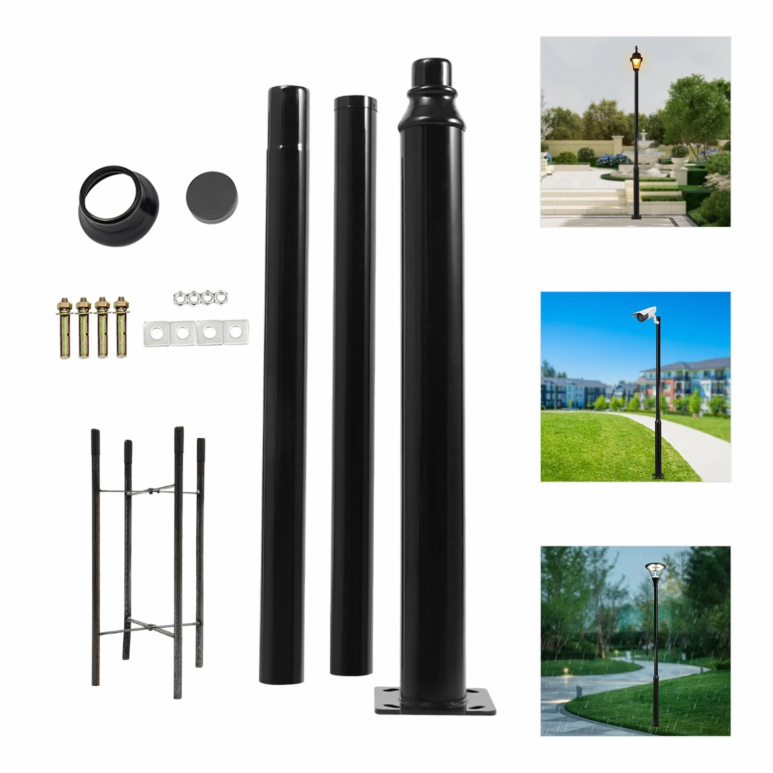 Solaire poteau lampadaire extérieur 3 m résistant intempéries mât divisé terrasse rue