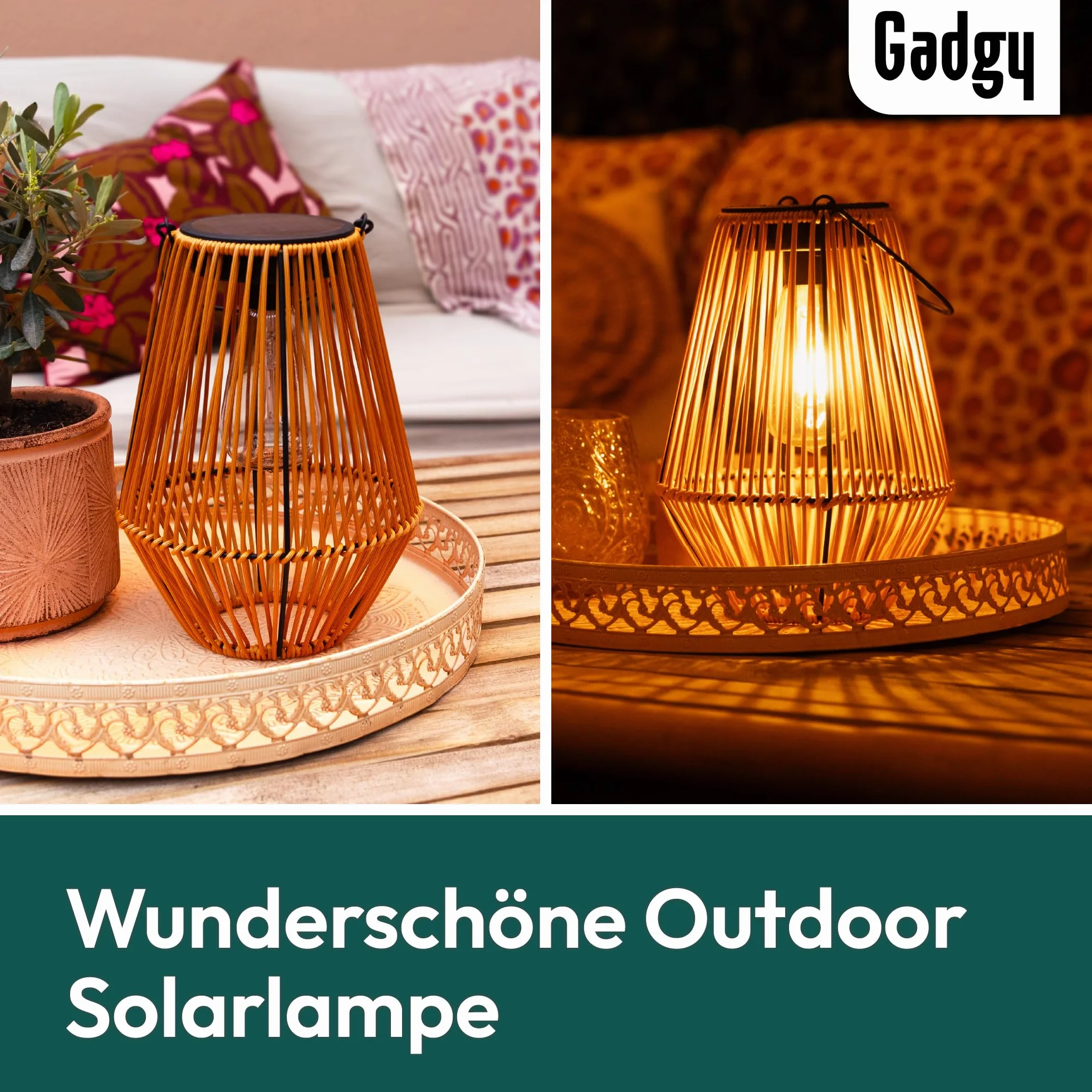 Lanterne Solaire Extérieure Étanche LED Effet Rotin Brune Jardin Terrasse Balcon