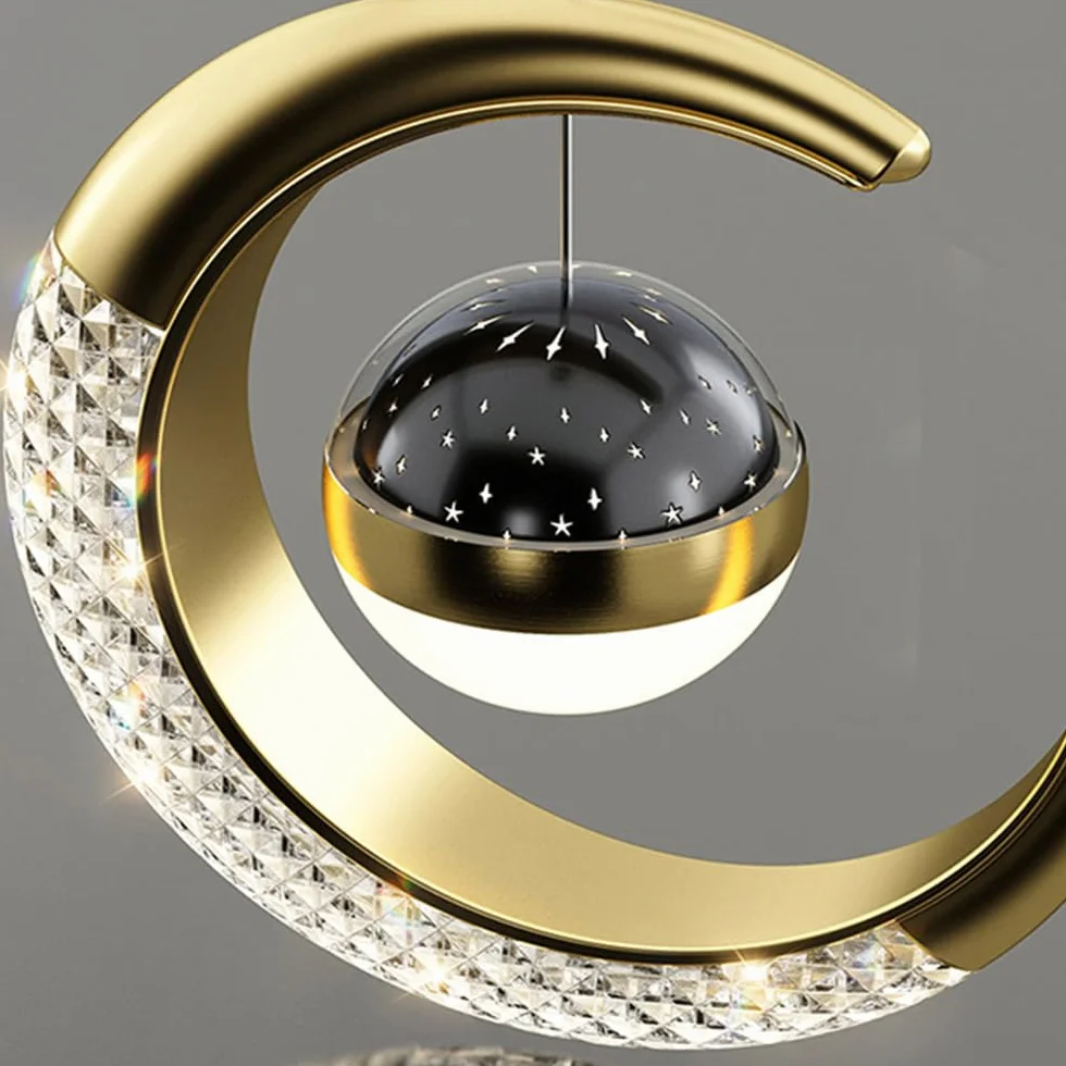 Plafonnier LED Lune et étoiles Lustre Chambre Enfants Doré